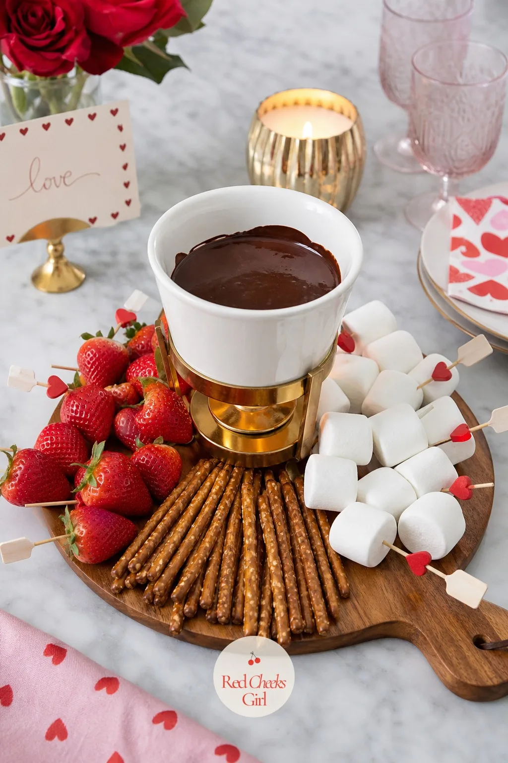 Fondue and Dip Board for Two — Arranging food is one kind of evening. Valentine charcuterie board