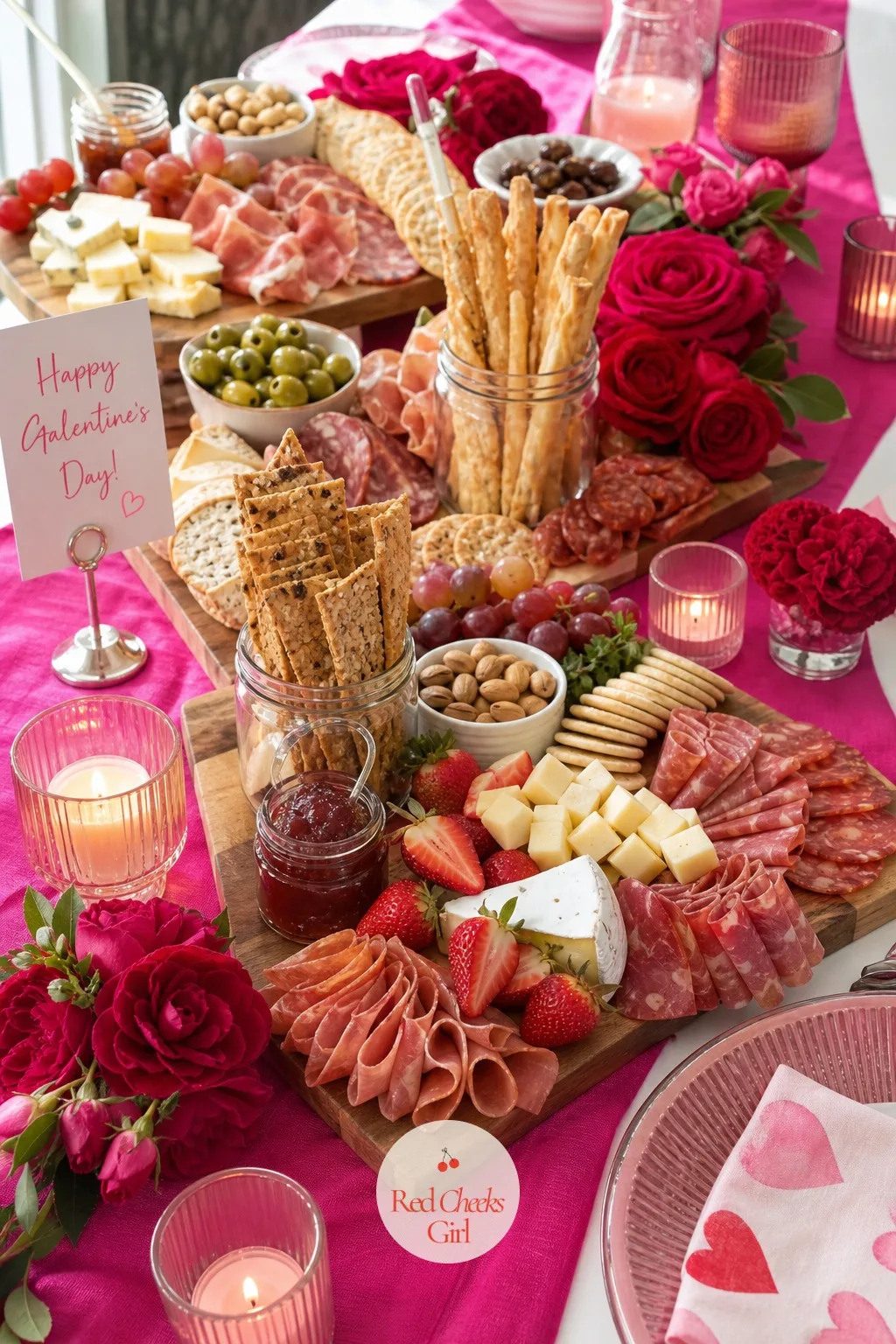Galentine's Grazing Table — One board feeds two. Valentine charcuterie board