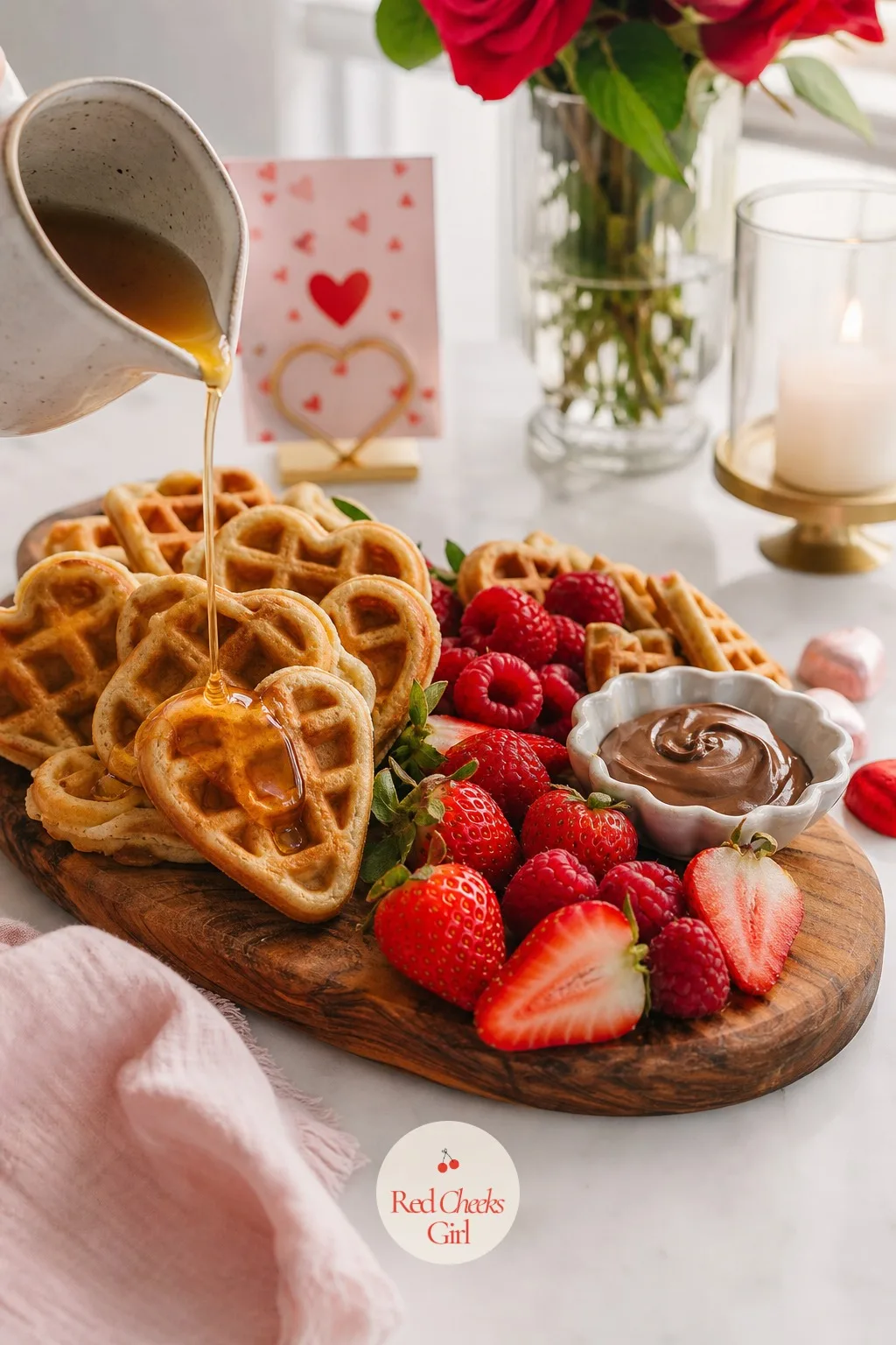 Heart Waffle Breakfast Board — Pancakes are easy. Valentine charcuterie board