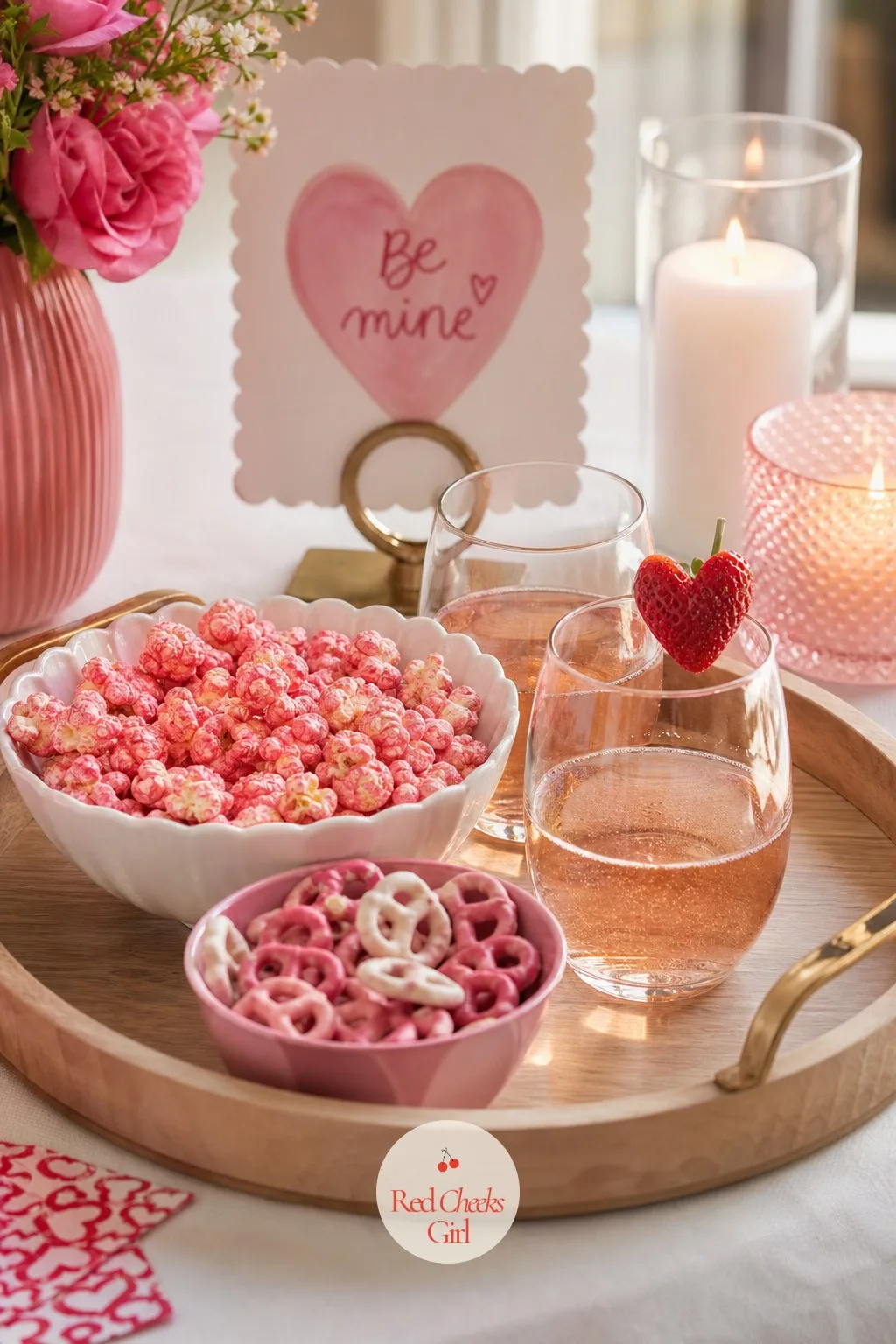 Pink Drink and Snack Board — Not every part of the night needs cheese. Valentine charcuterie board
