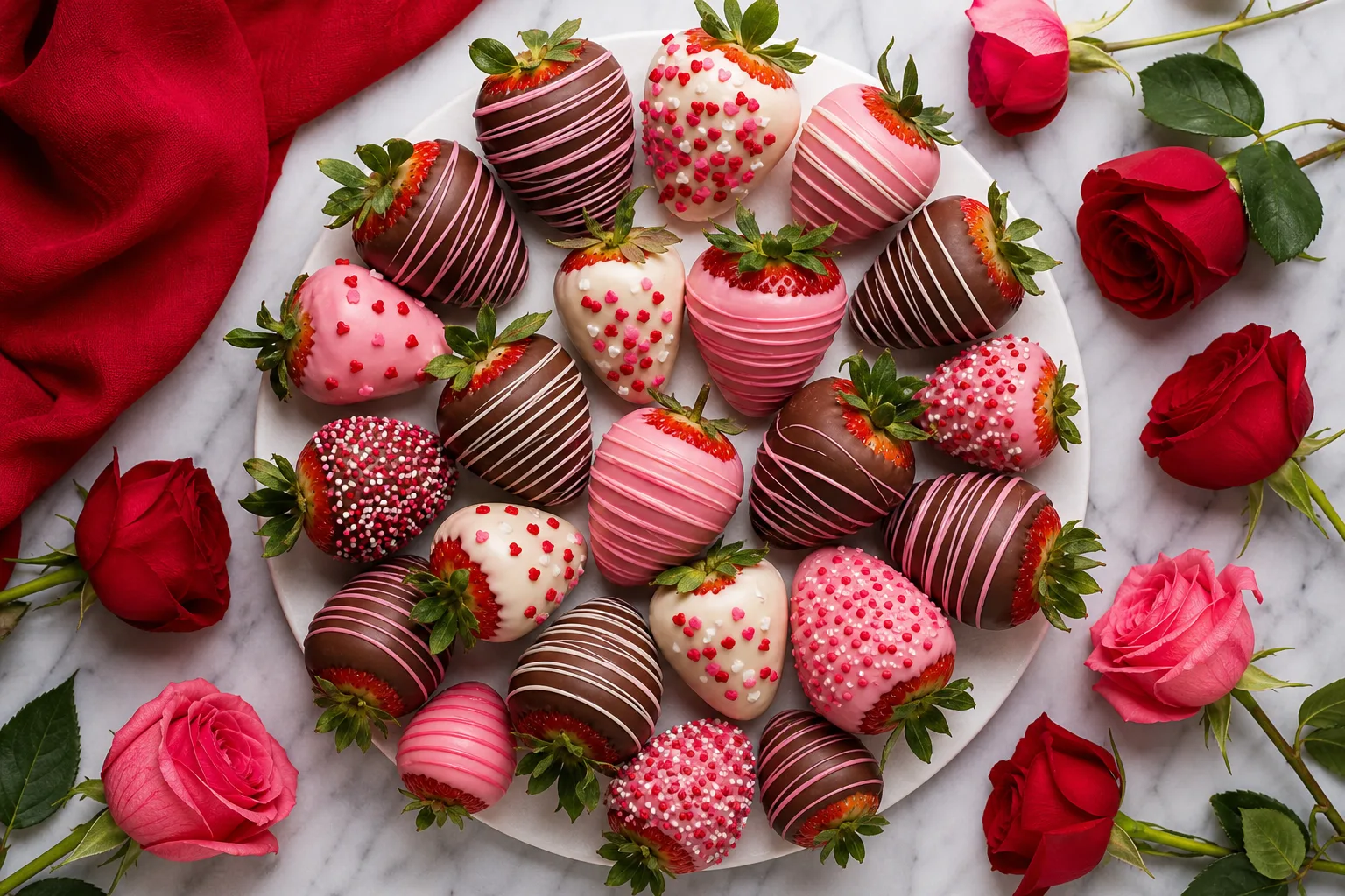 12 Valentine Chocolate Covered Strawberries in Pretty Designs