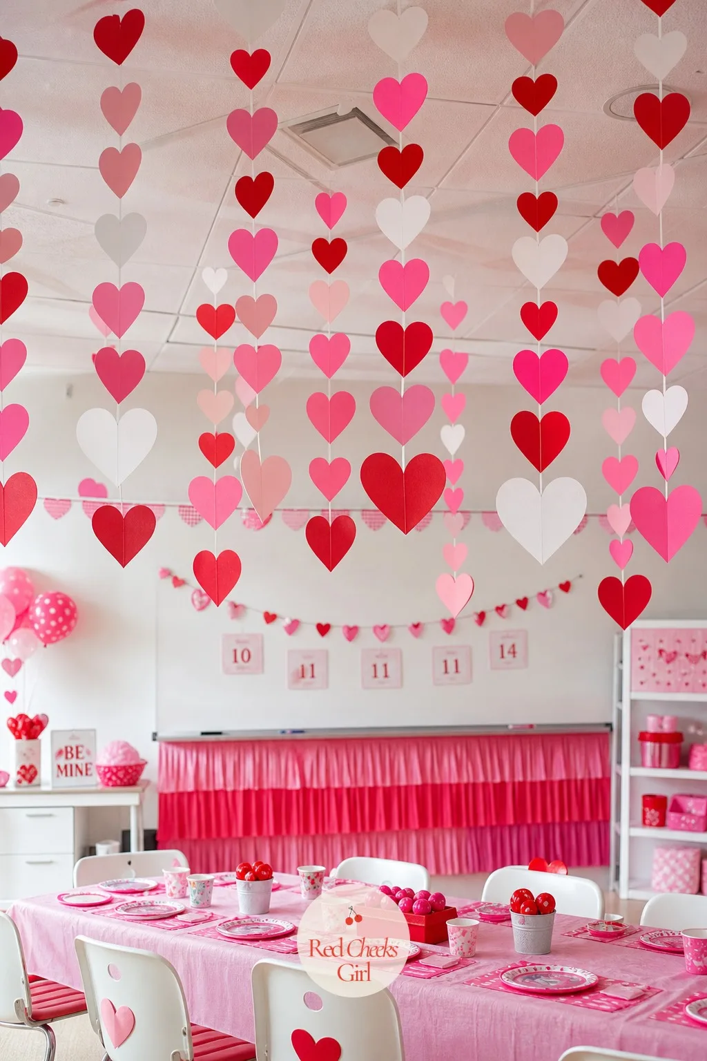 Hanging Paper Heart Canopy — Ceiling tiles do more for a room than another poster on the wall, and kids notice the ceiling first because it is right above