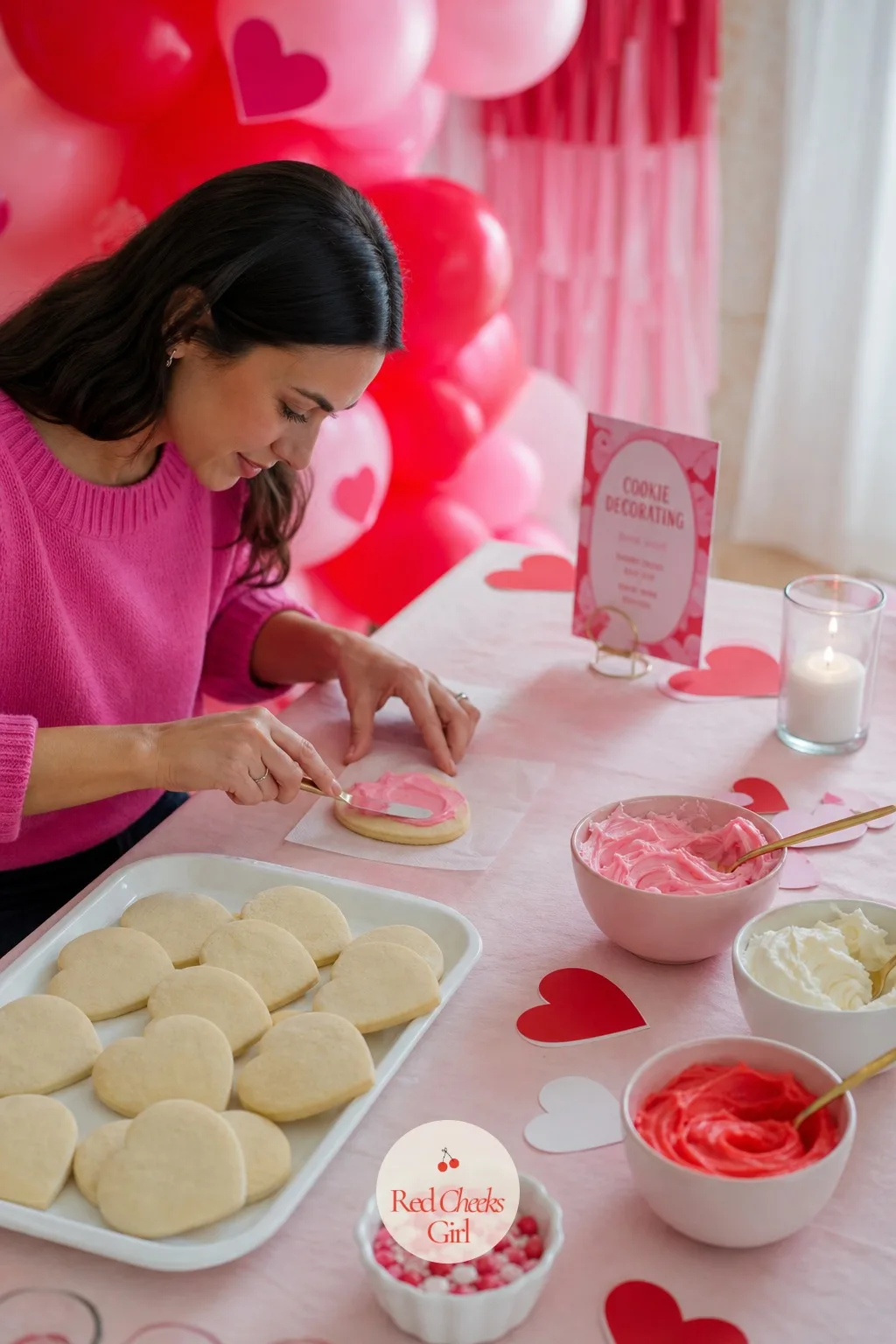 Heart Cookie Decorating Station — Give a child a plain cookie and frosting and the table goes quiet for ten whole minutes, which on its own makes this the