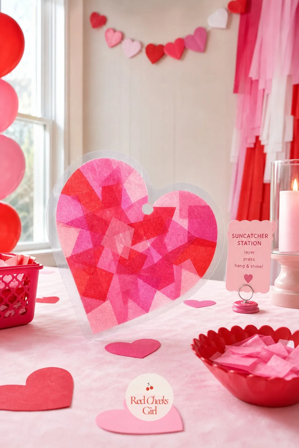 Heart Suncatcher Craft Table — This is the craft that goes home and actually gets hung in a window, not shoved in a backpack and forgotten, because it catches