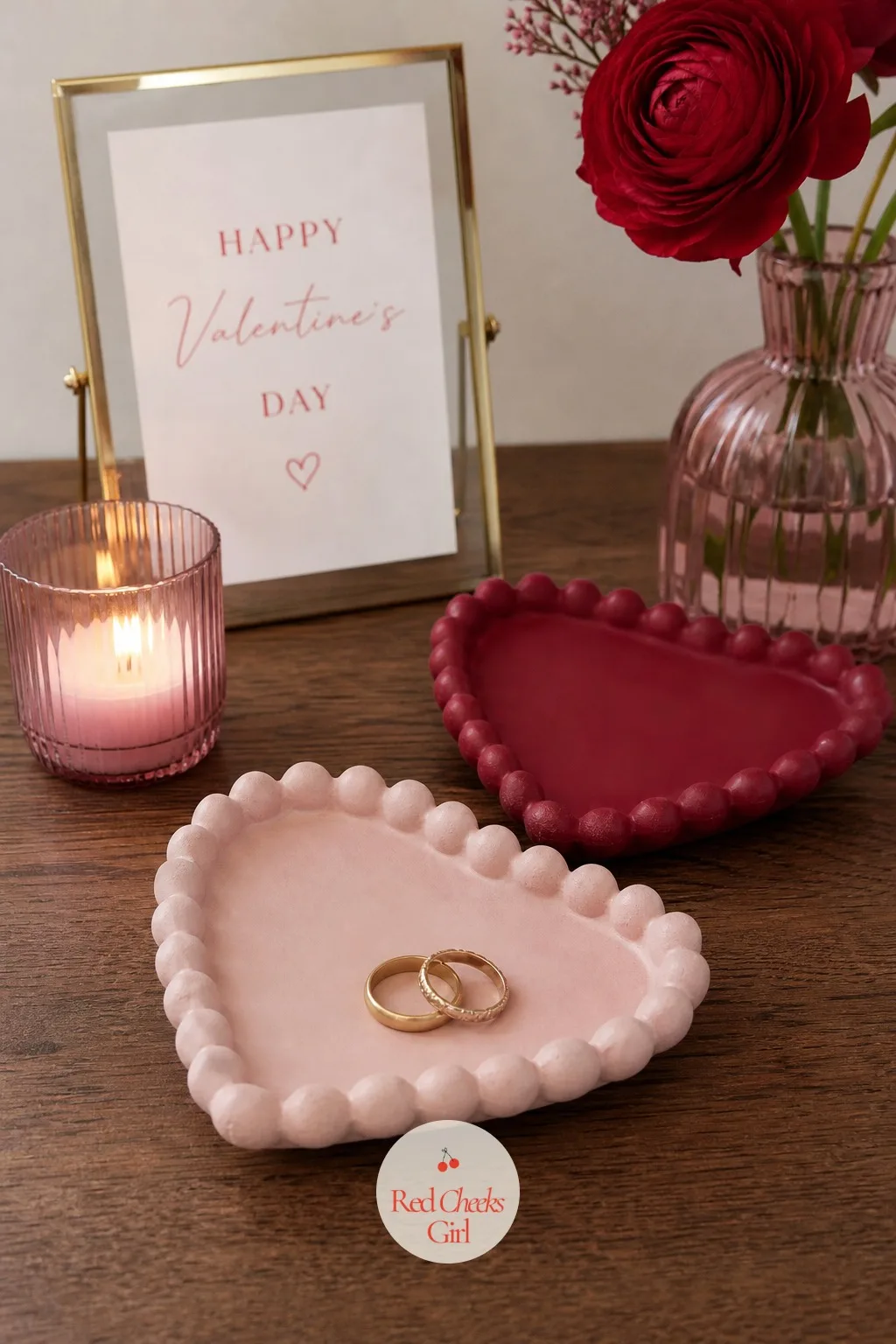 Air-Dry Clay Heart Trinket Dishes — A bowl of loose rings and earrings by the sink is not a decision, it just happens. Valentine crafts for adults