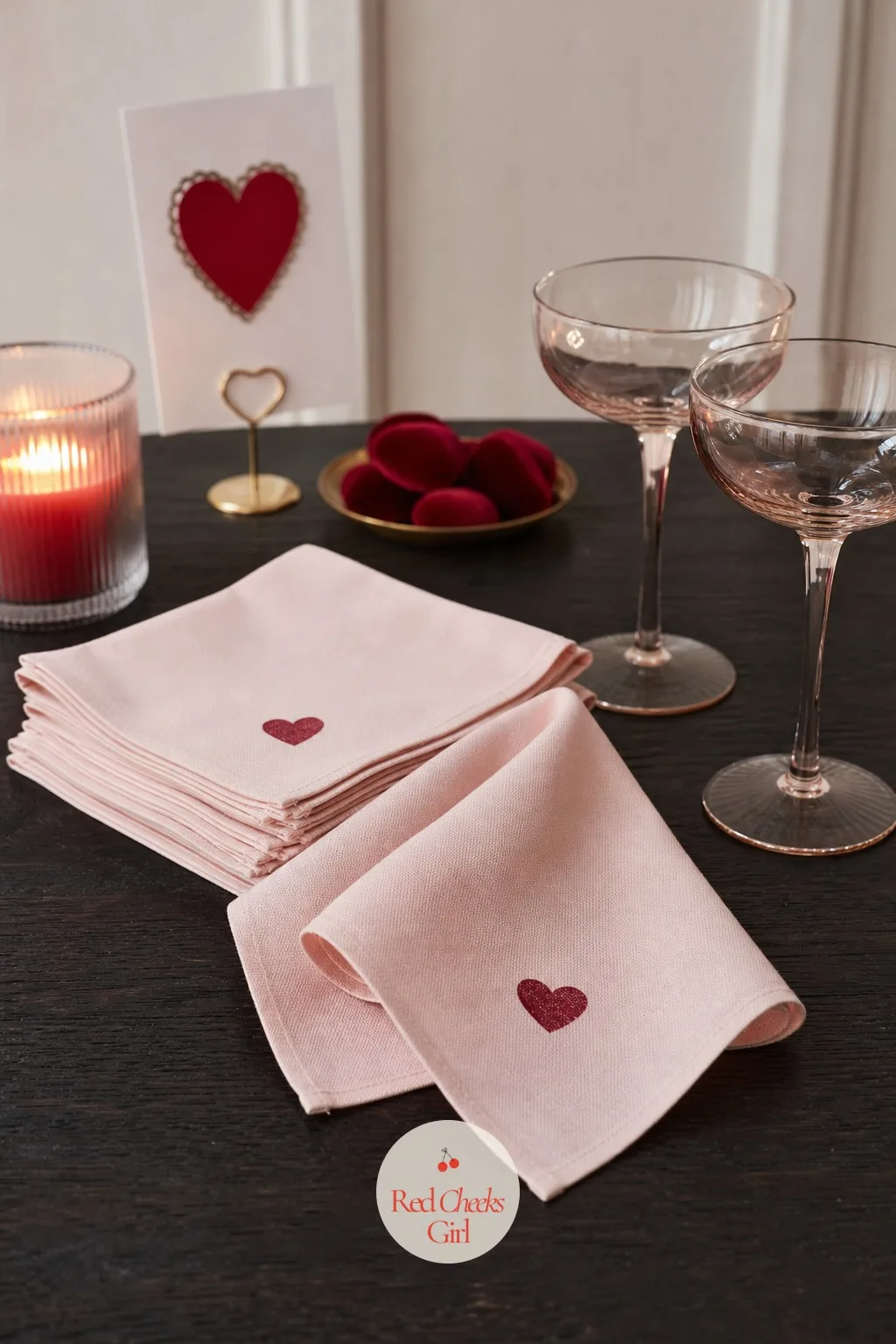 Hand-Stamped Heart Cocktail Napkins — Paper napkins get thrown away before anyone notices them. Valentine crafts for adults