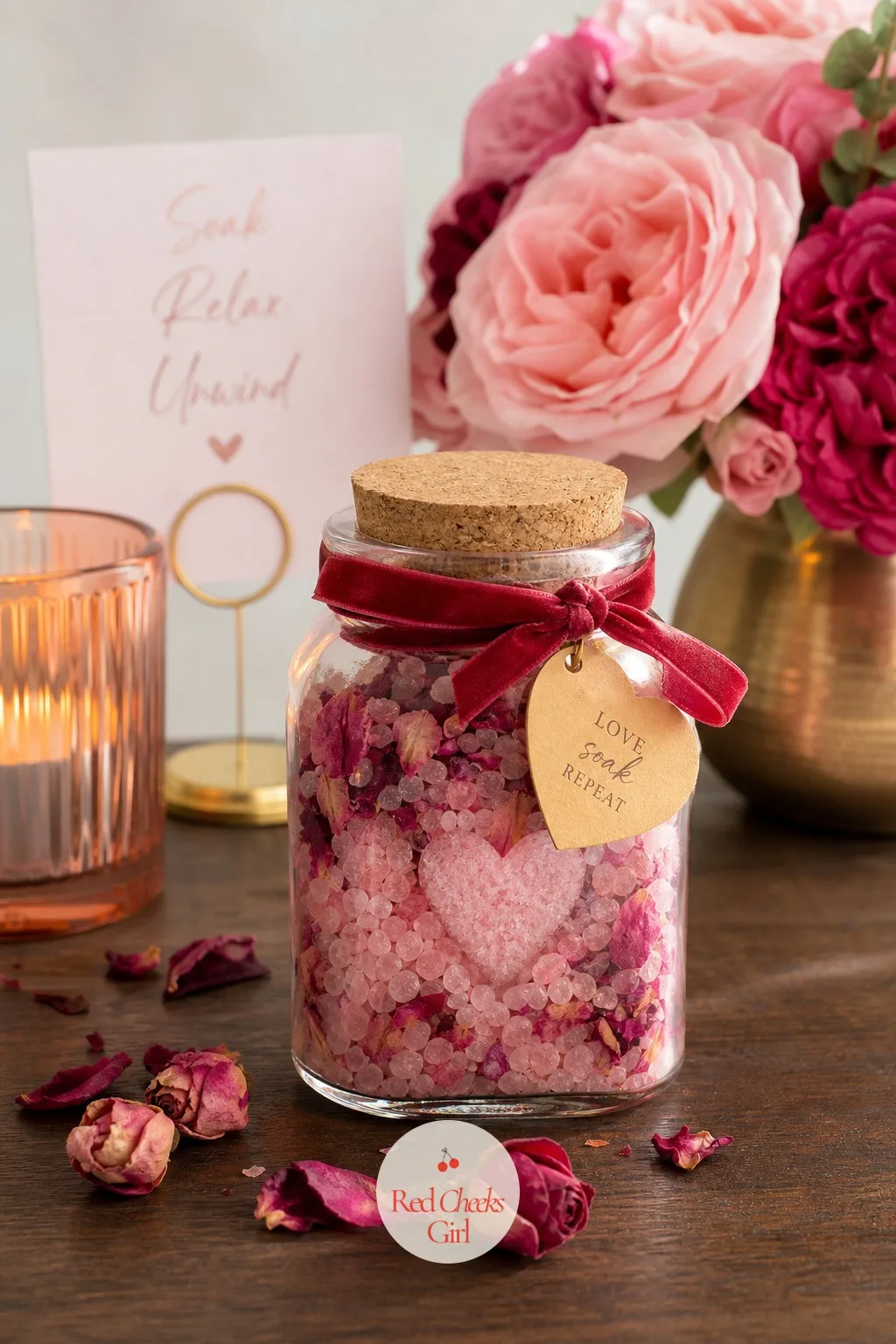 Heart-Shaped Bath Salts in Jars — A bag of plain epsom salt from the pharmacy looks exactly like what it is. Valentine crafts for adults