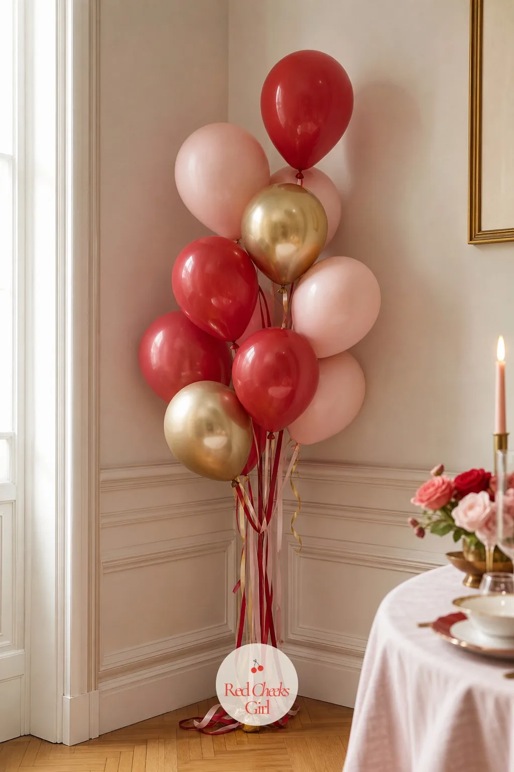 A Cluster Of Red And Pink Balloons In The Corner — Every room on this list so far behaves itself. Valentine decorations