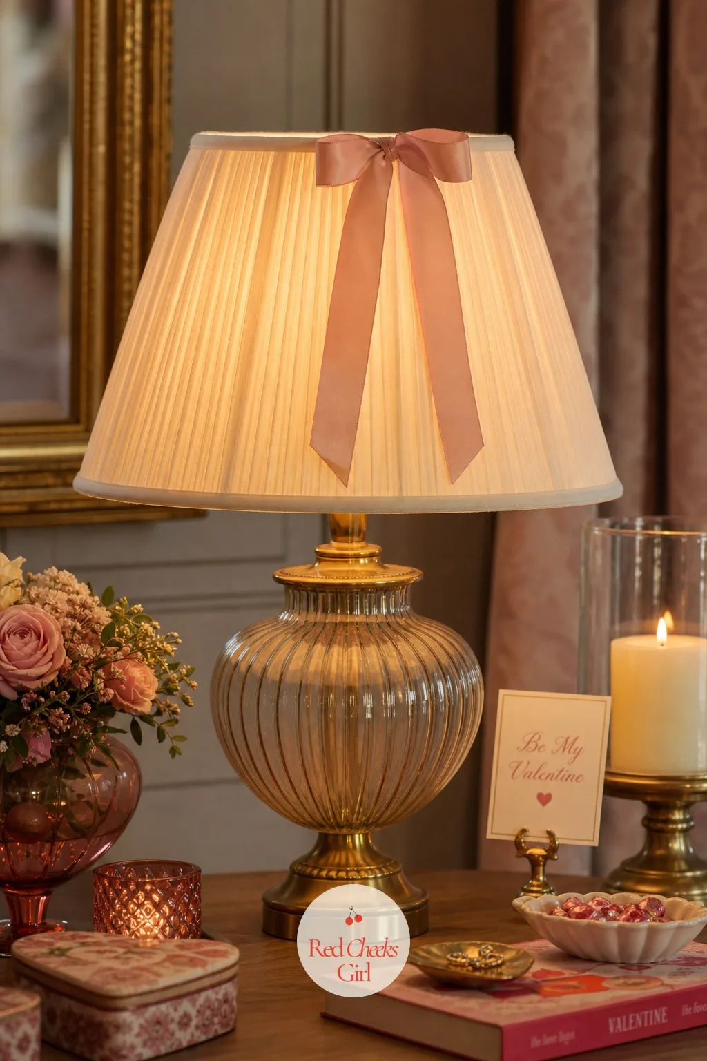 Coquette Bows On The Lamp Shades — A lamp left bare is just a lamp. Valentine decorations