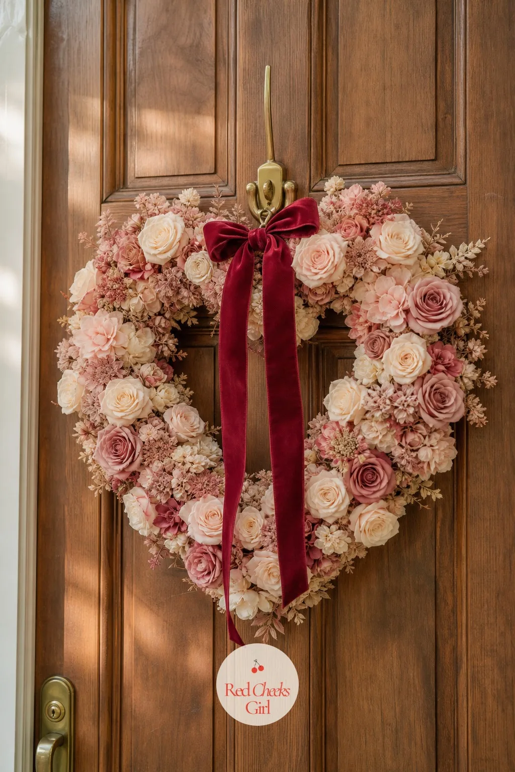 Heart Wreath On The Front Door — A bare door in February says she forgot. Valentine decorations