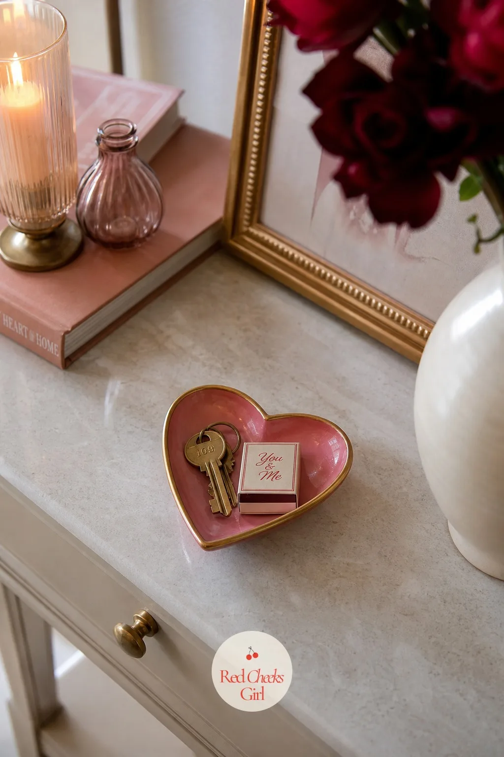 A Heart-Shaped Trinket Dish On The Console Table — The best small decorations are the ones that look used, not staged, because something actually lives in