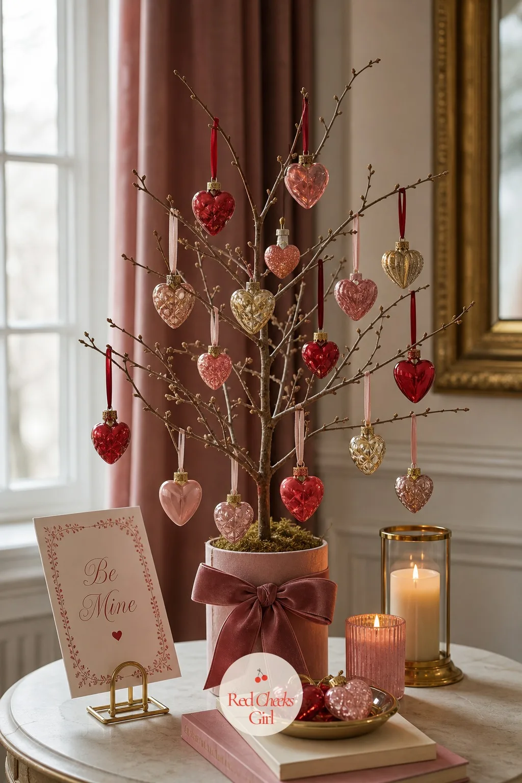 A Small Valentine Tree With Heart Ornaments — A full tree is a Christmas thing. Valentine decorations