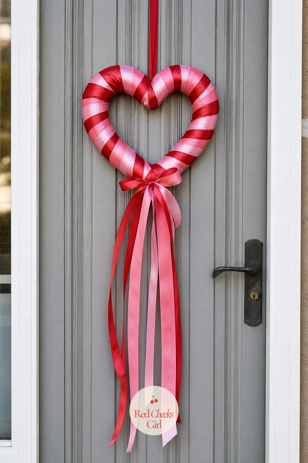 Heart Shaped Wreath with Ribbon Streamers — Not every door wants a full showpiece, and a narrow apartment door especially does not. Valentine door decorations
