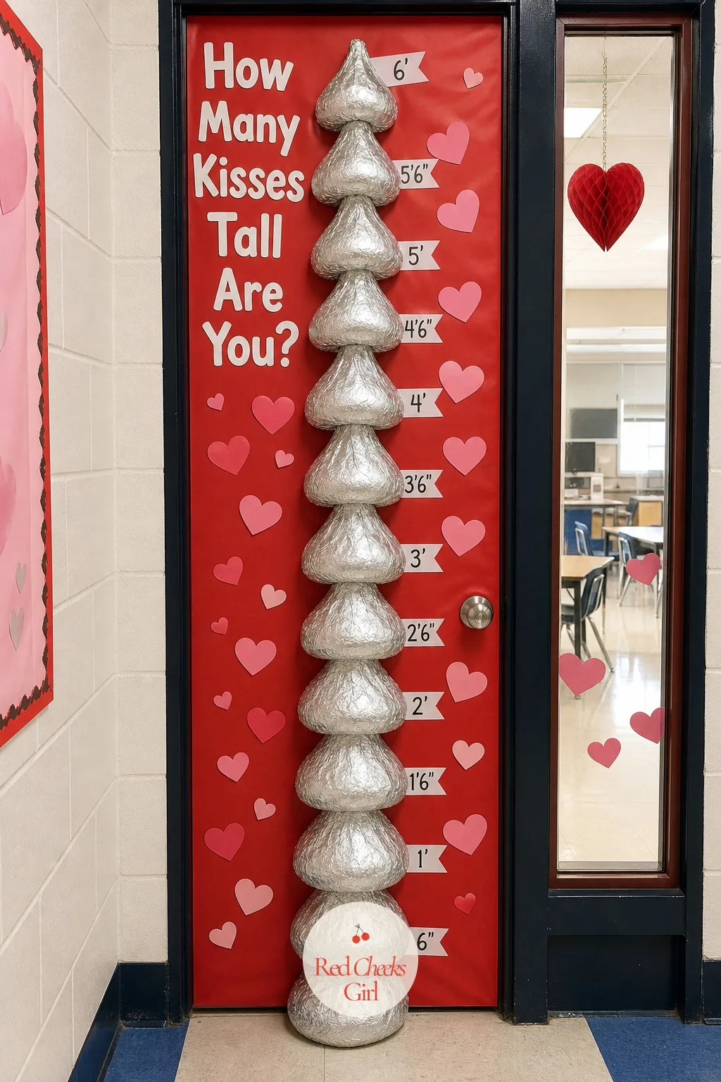 How Many Kisses Tall Are You Door — This is the one that gets touched, which is exactly the point. Valentine door decorations