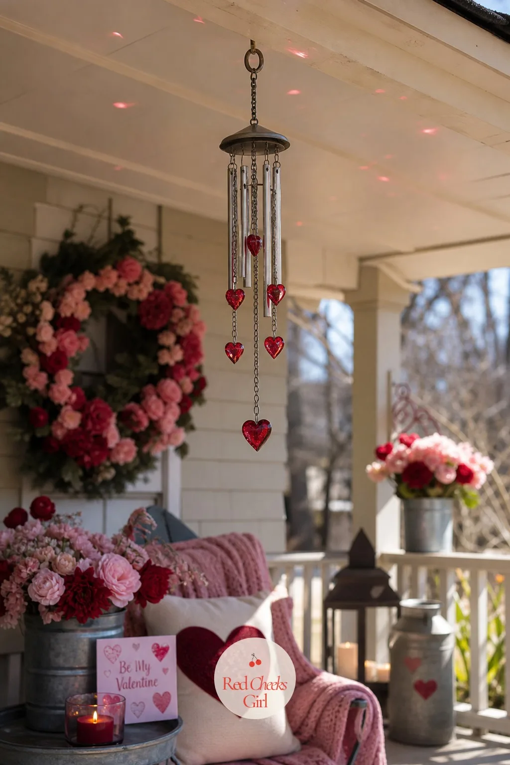 Wind Chime with Heart Charms — Silence on a porch is fine until the wind picks up and there is nothing there to answer it. Valentine front porch