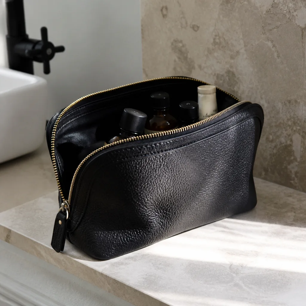 Leather Washbag — Empty, it is a nice object. Valentine gifts for boyfriend