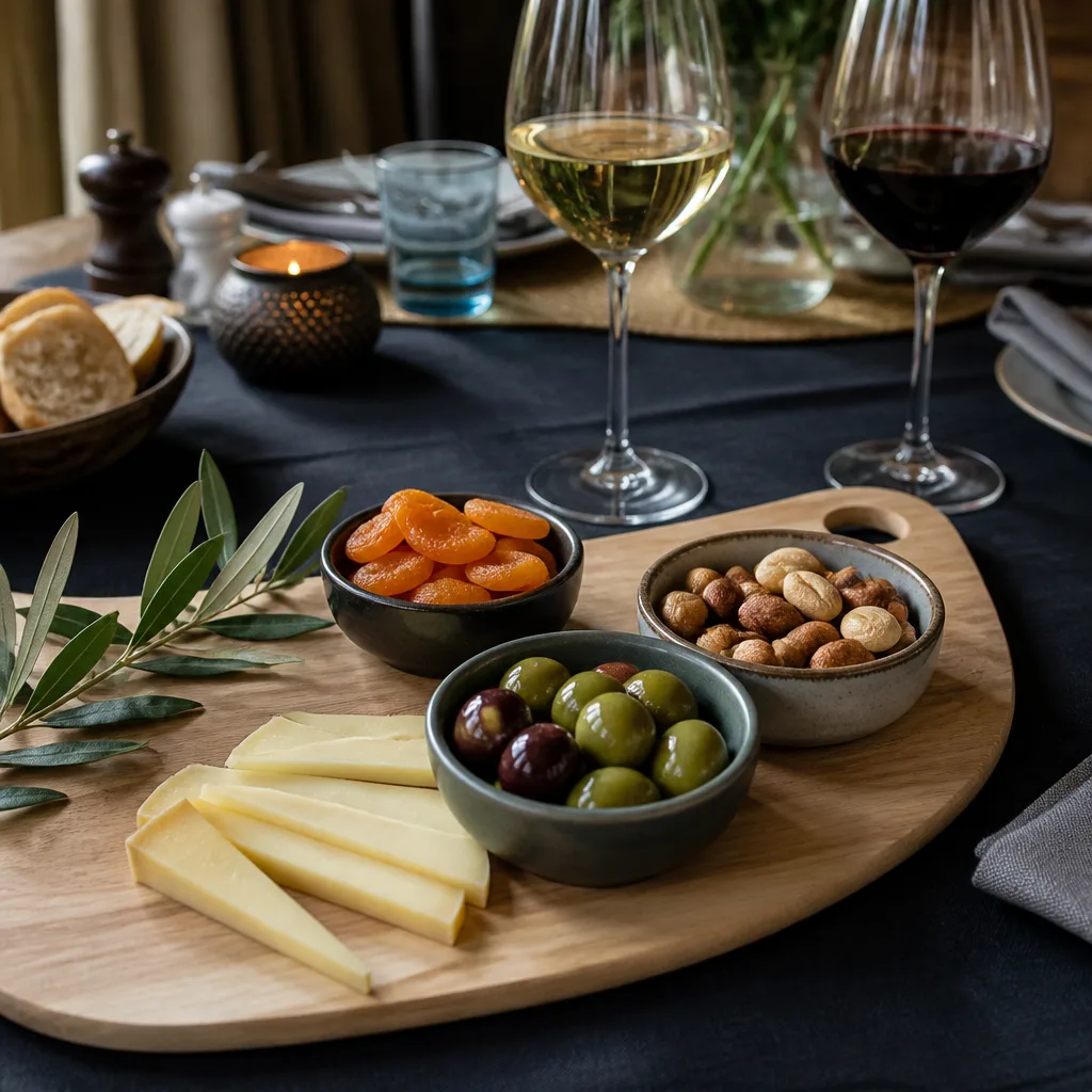 Charcuterie Board Set — A wooden board with small bowls and spreaders, built for building a proper snack spread rather than piling everything onto plates.