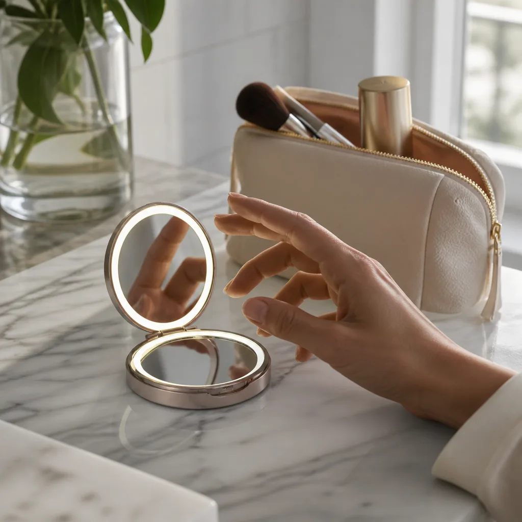 LED Compact Mirror — A small rechargeable mirror with built-in lighting and a magnified flip side, meant for touch-ups anywhere the overhead light is doing her
