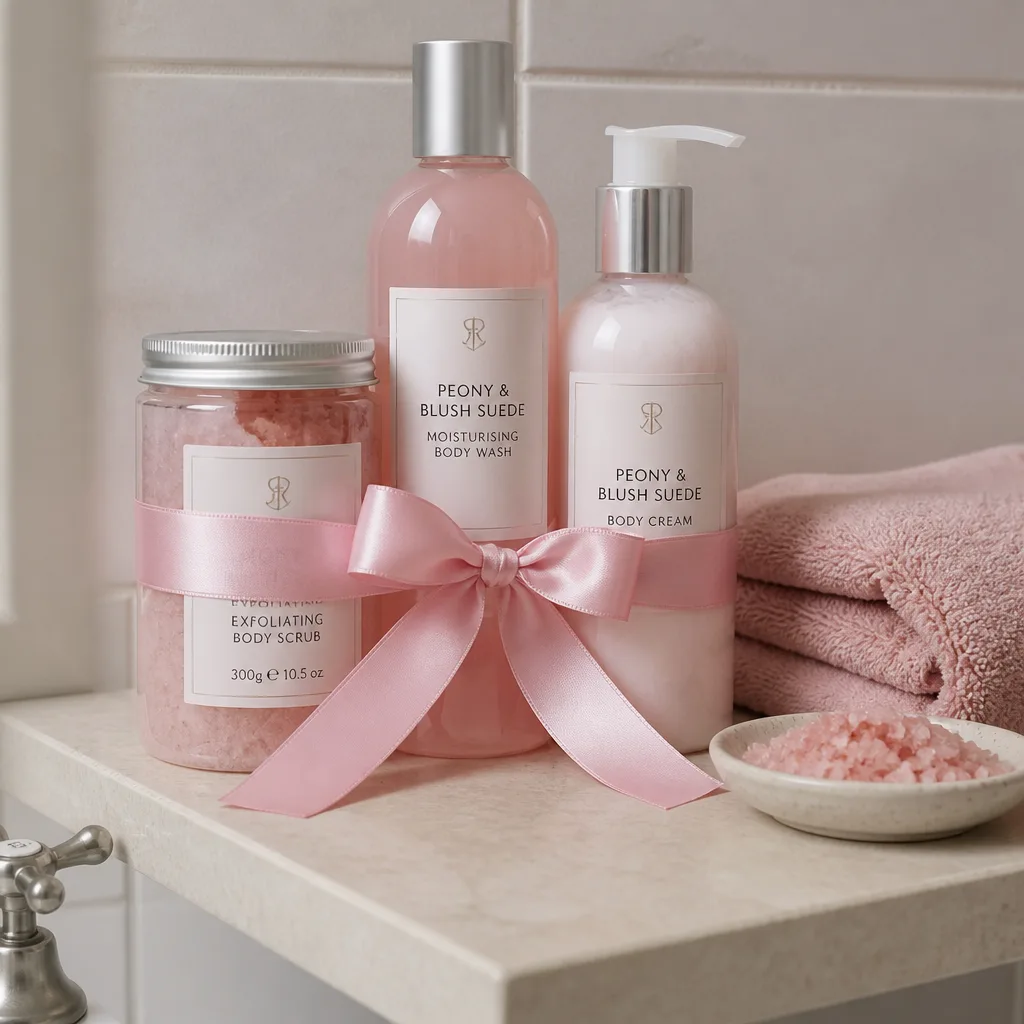 Whipped Body Scrub Trio — A sugar scrub, a matching wash and a whipped body cream in one sweet scent, bundled into a small set rather than sold apart.