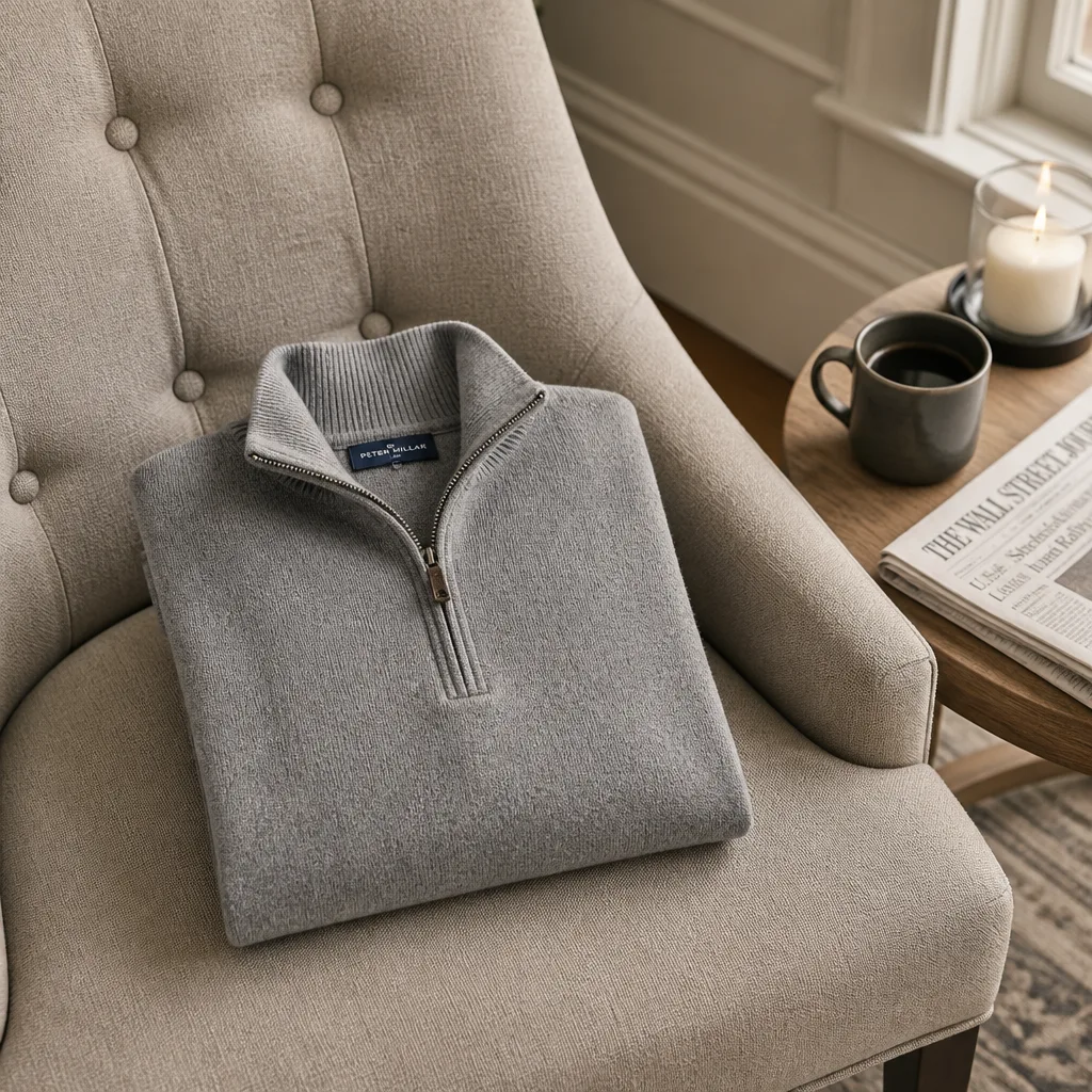 Cashmere Quarter-Zip — A cashmere quarter zip sweater, soft enough that he will reach for it over a bare chest on a lazy morning and still look put together