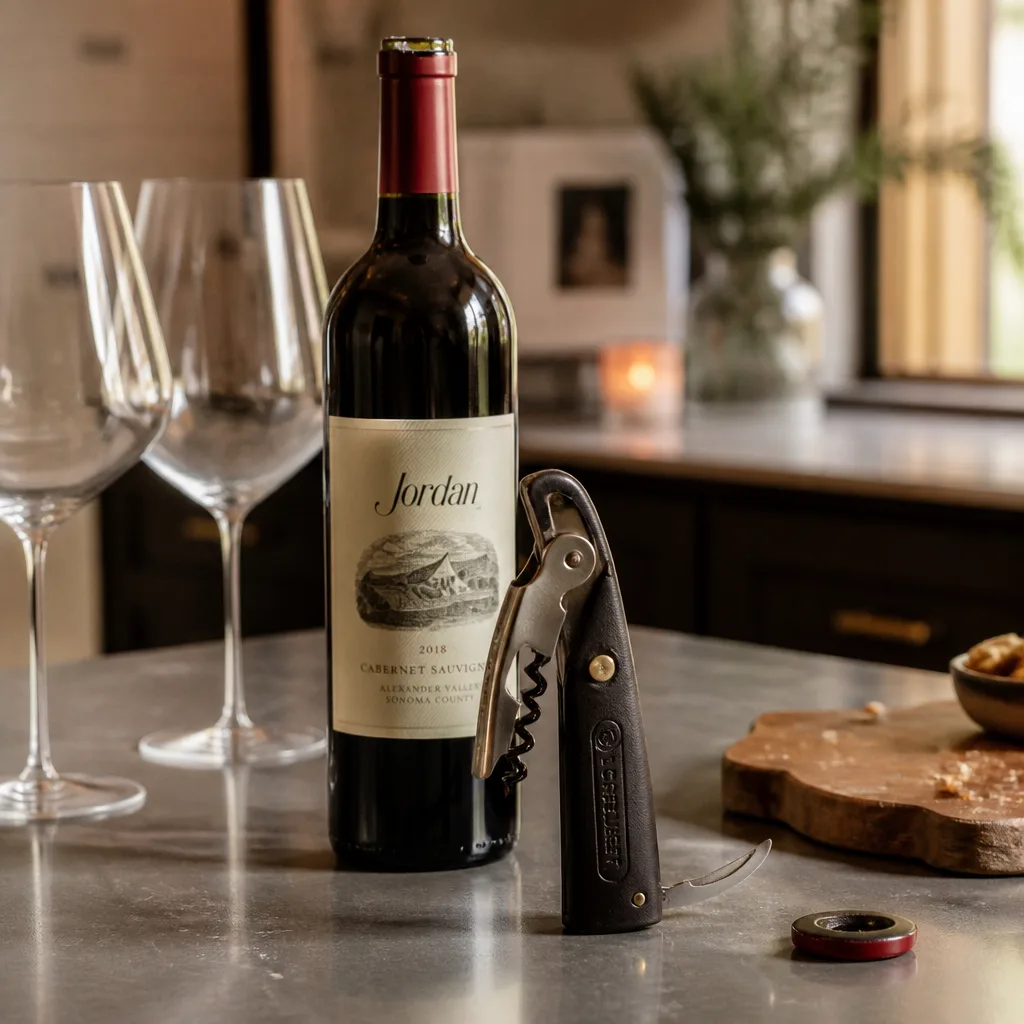 Sommelier Knife — A folding sommelier knife that cuts the foil, twists into the cork and levers it out in one smooth motion, the tool every host eventually