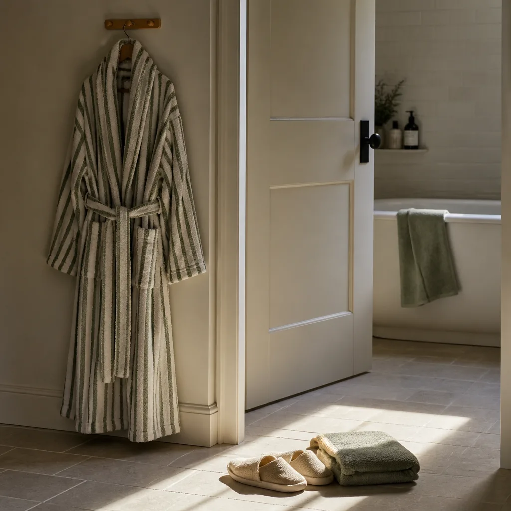 Striped Terry Bathrobe — For the husband who values comfort at home above almost everything else, the one who would live in sweatpants if you let him.