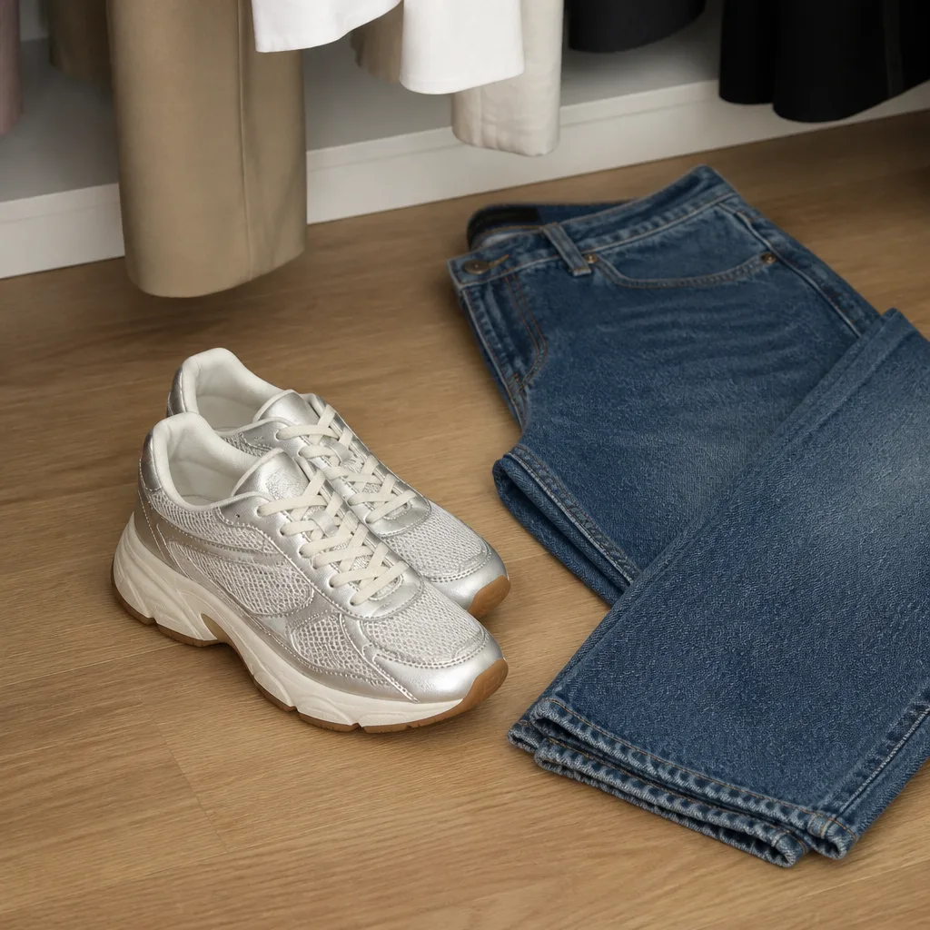 Chunky Metallic Sneakers — Comfortable shoes and stylish shoes rarely show up in the same box, which is what makes a chunky silver and white sneaker with a