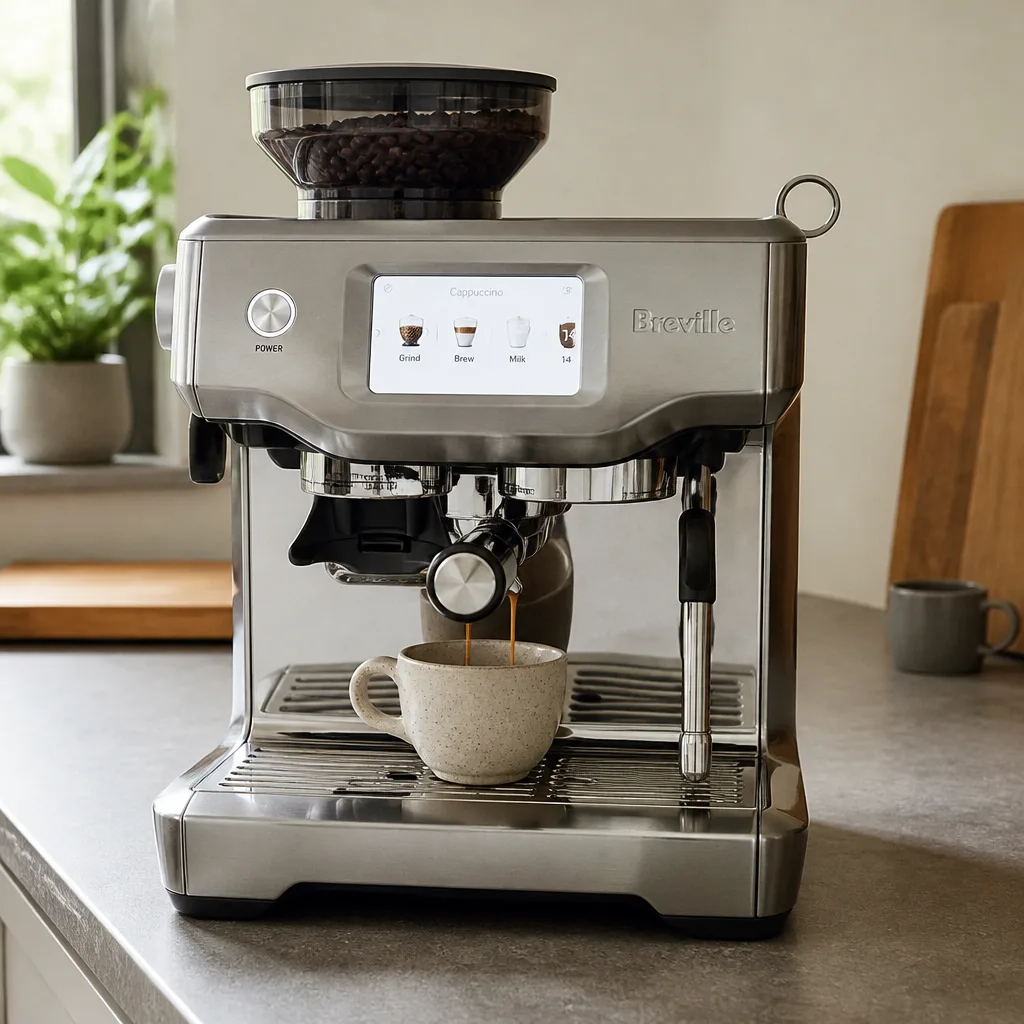 Espresso Machine — For a wife who lives on coffee, a home espresso machine with a built-in grinder, touchscreen and milk steamer turns the morning run to a