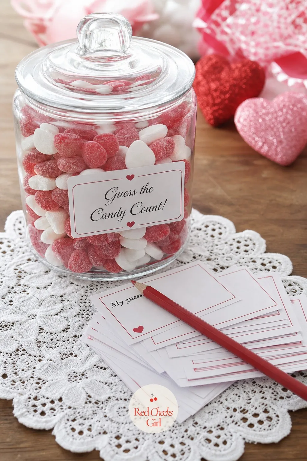 Guess the Candy Count Jar — A jar of cinnamon hearts sitting quietly on the side table does not look like a game, until someone leans in to count and gives up