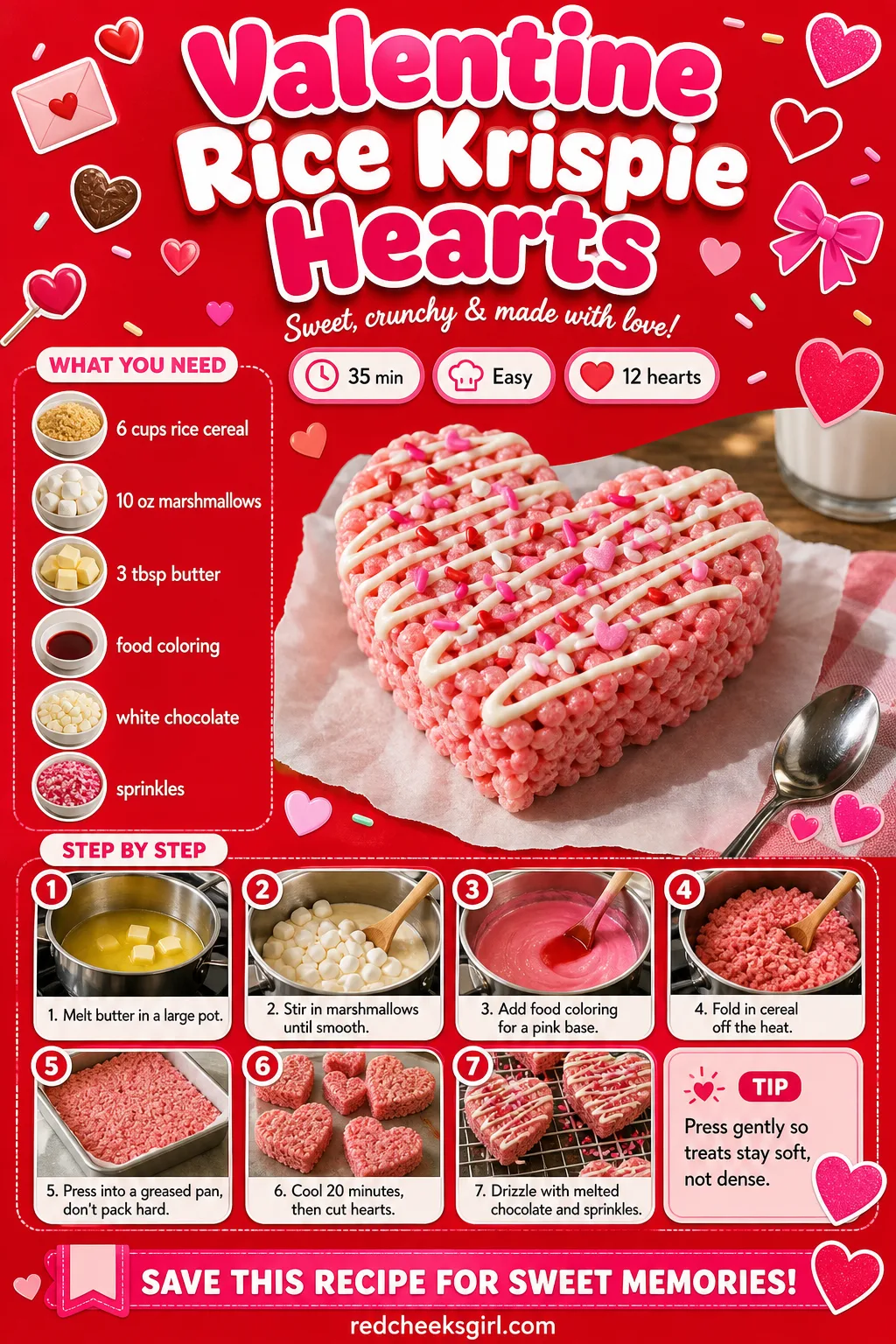 Valentine Rice Krispie Hearts Recipe Card printable sheet. Valentine snacks for kids