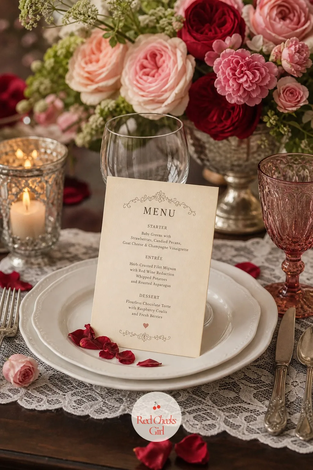 A Menu Card Propped on Each Plate — A small printed card naming what is actually coming turns dinner into an occasion rather than a meal, and it gives guests