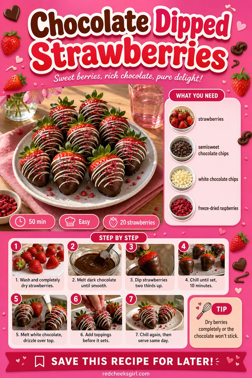 Chocolate Dipped Strawberries Recipe Card printable sheet. Valentine treats