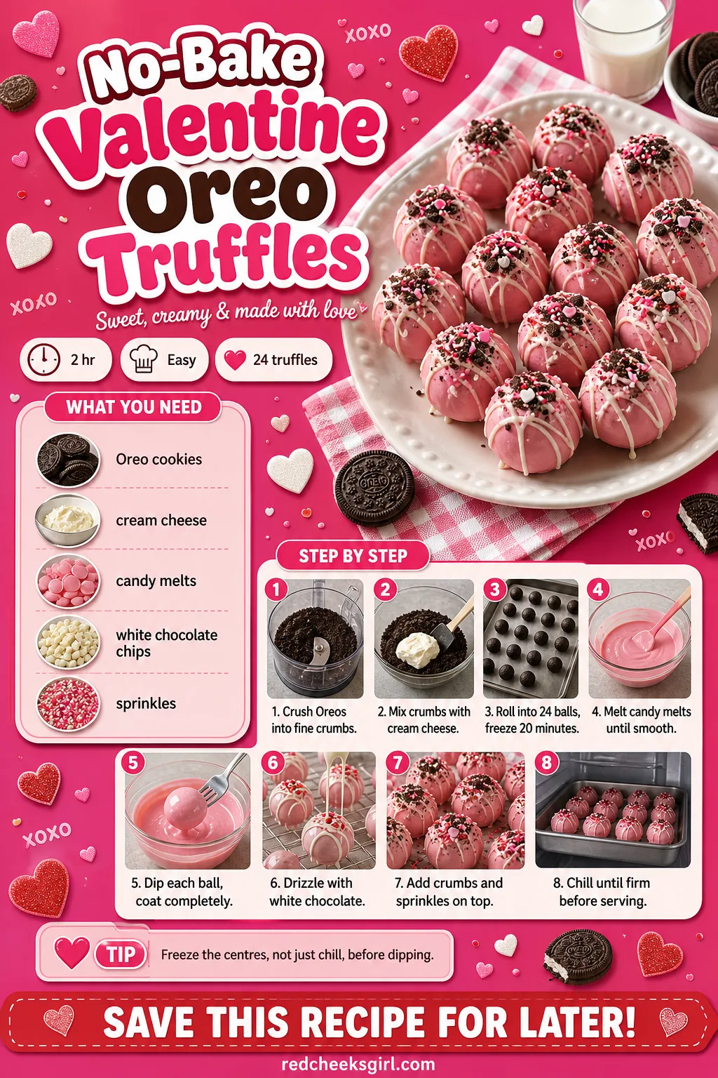 No-Bake Valentine Oreo Truffles Recipe Card printable sheet. Valentine treats
