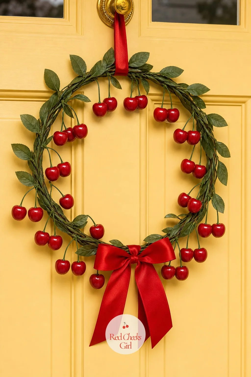 Cherry Wreath — Cherries read sweet without tipping straight into greeting-card territory the way a dozen glitter hearts can. Valentine wreath