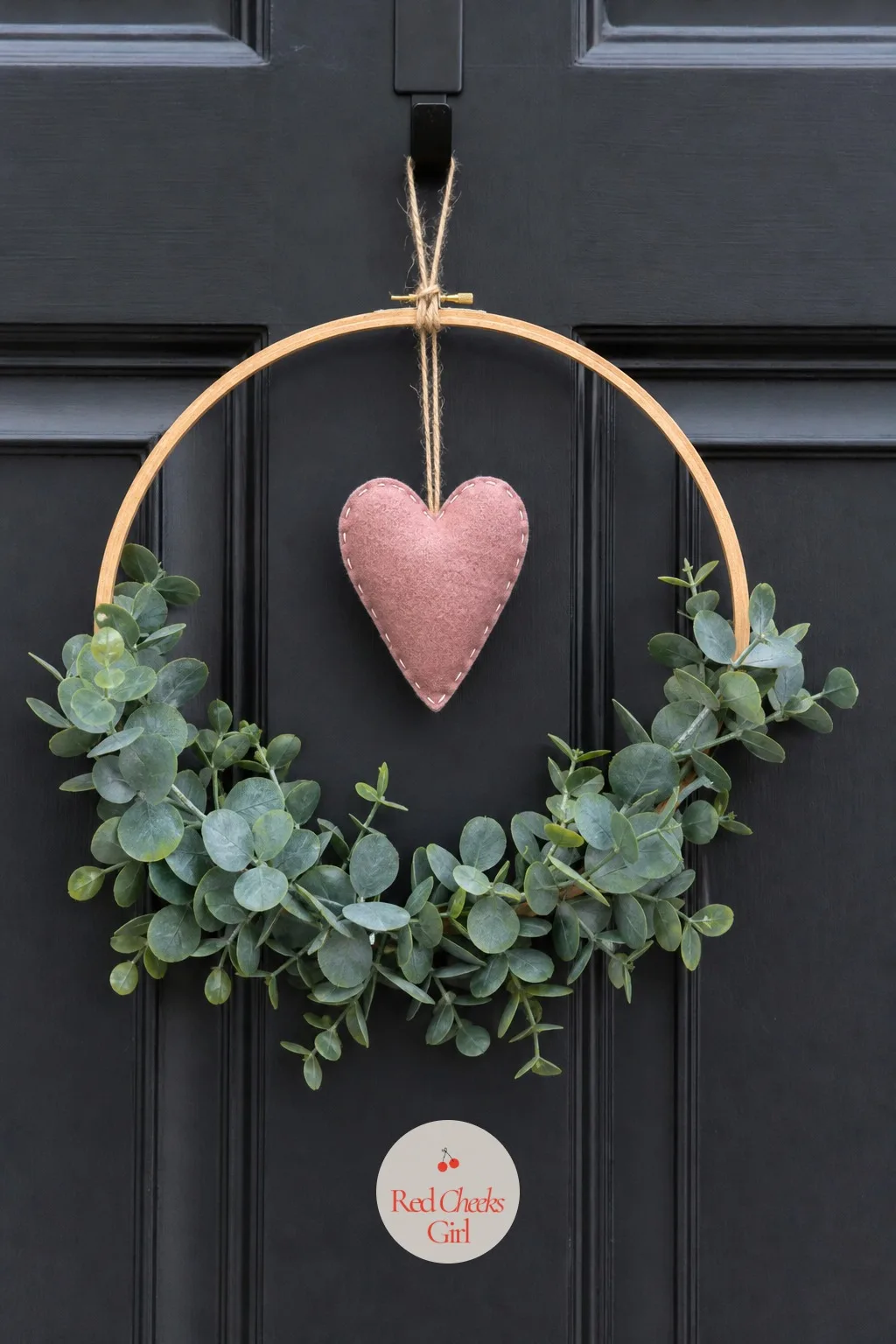 Wooden Hoop with Eucalyptus and Felt Heart — Not every door wants the full heart outline, some want something quieter that still reads as the day. Valentine