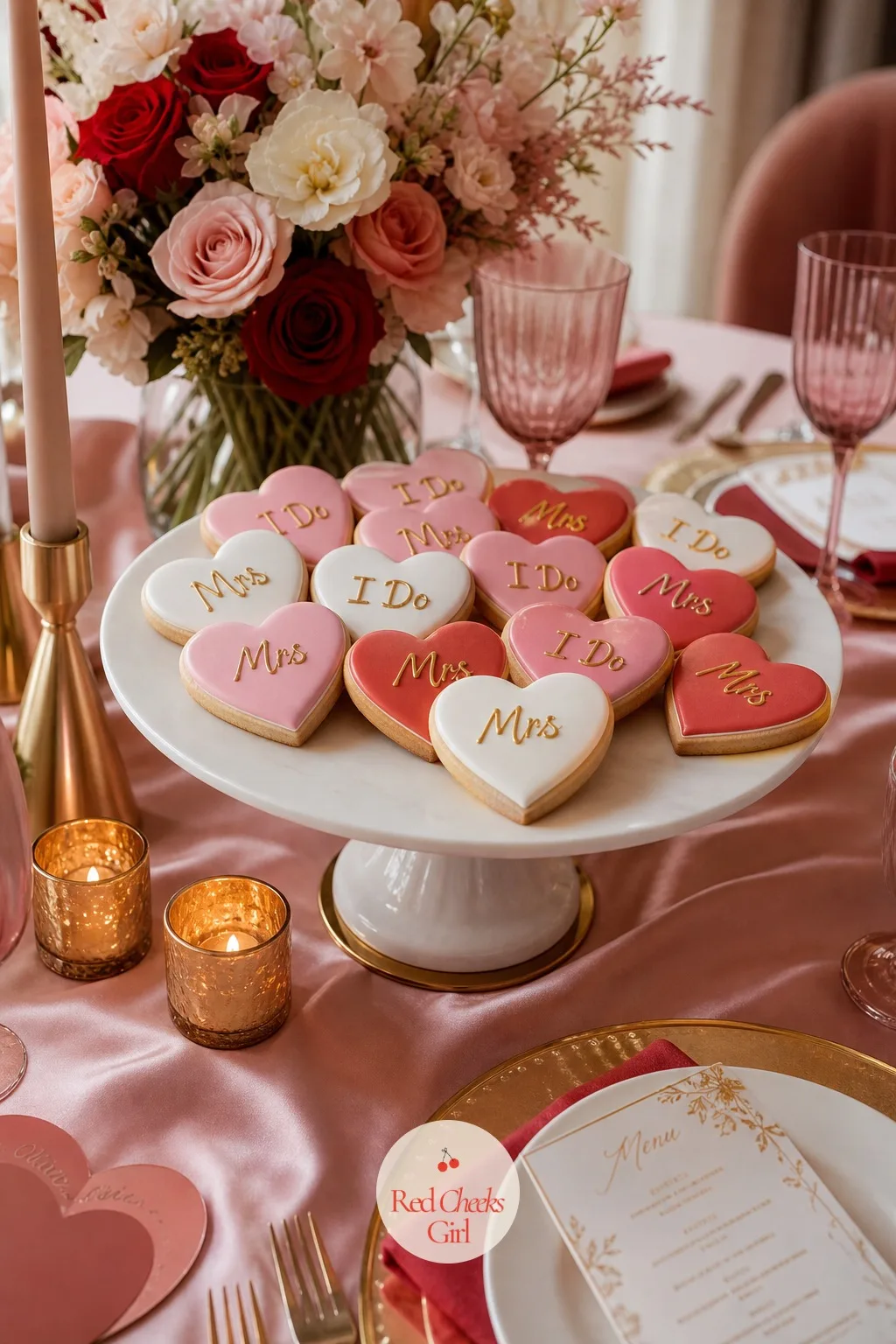 Conversation Heart Cookies — The actual candy conversation hearts taste like chalk and everyone knows it. Valentine's day bridal shower theme