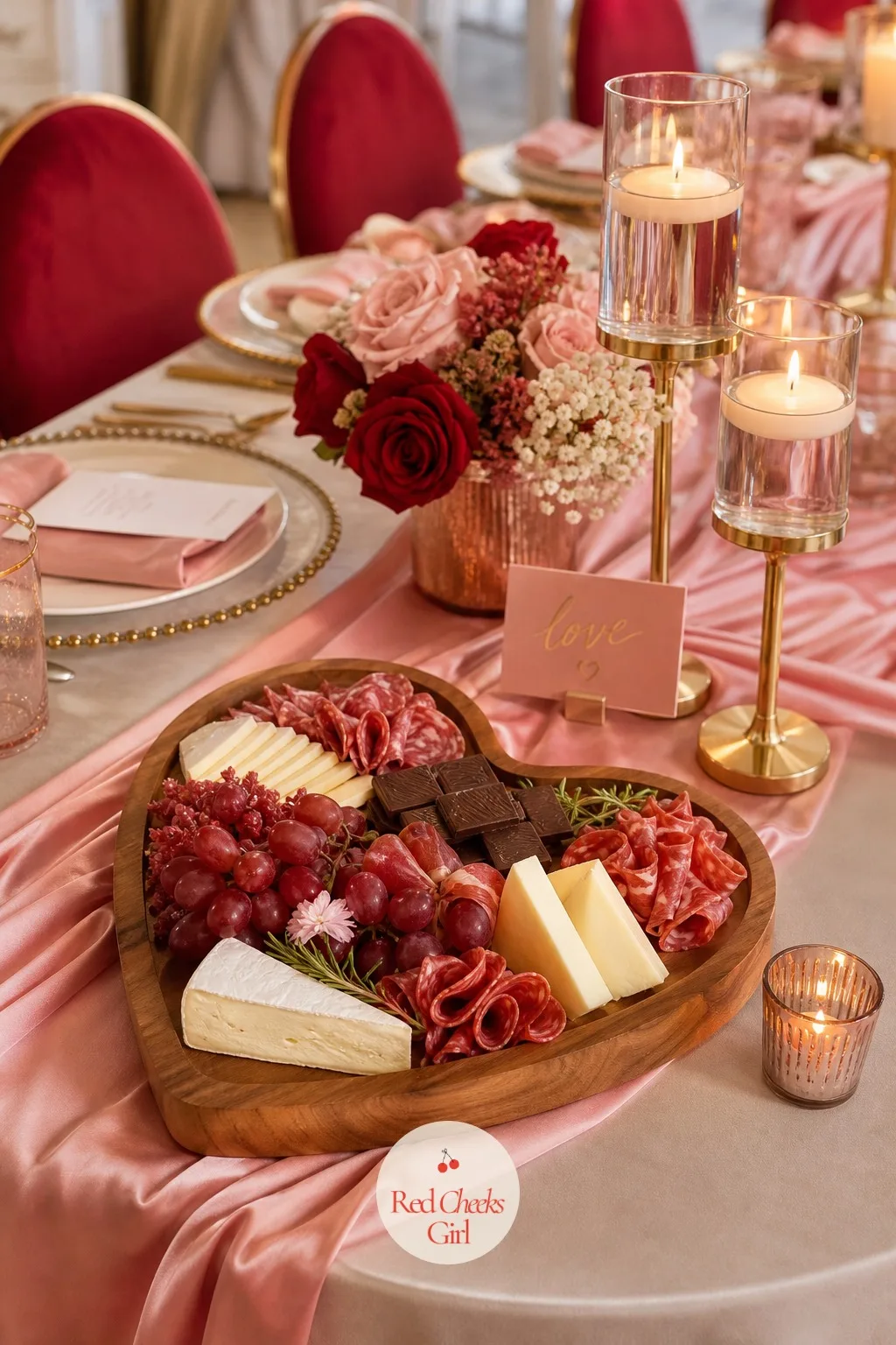 Heart-Shaped Charcuterie Board — A table full of sweets starts to feel one-note after the first hour. Valentine's day bridal shower theme