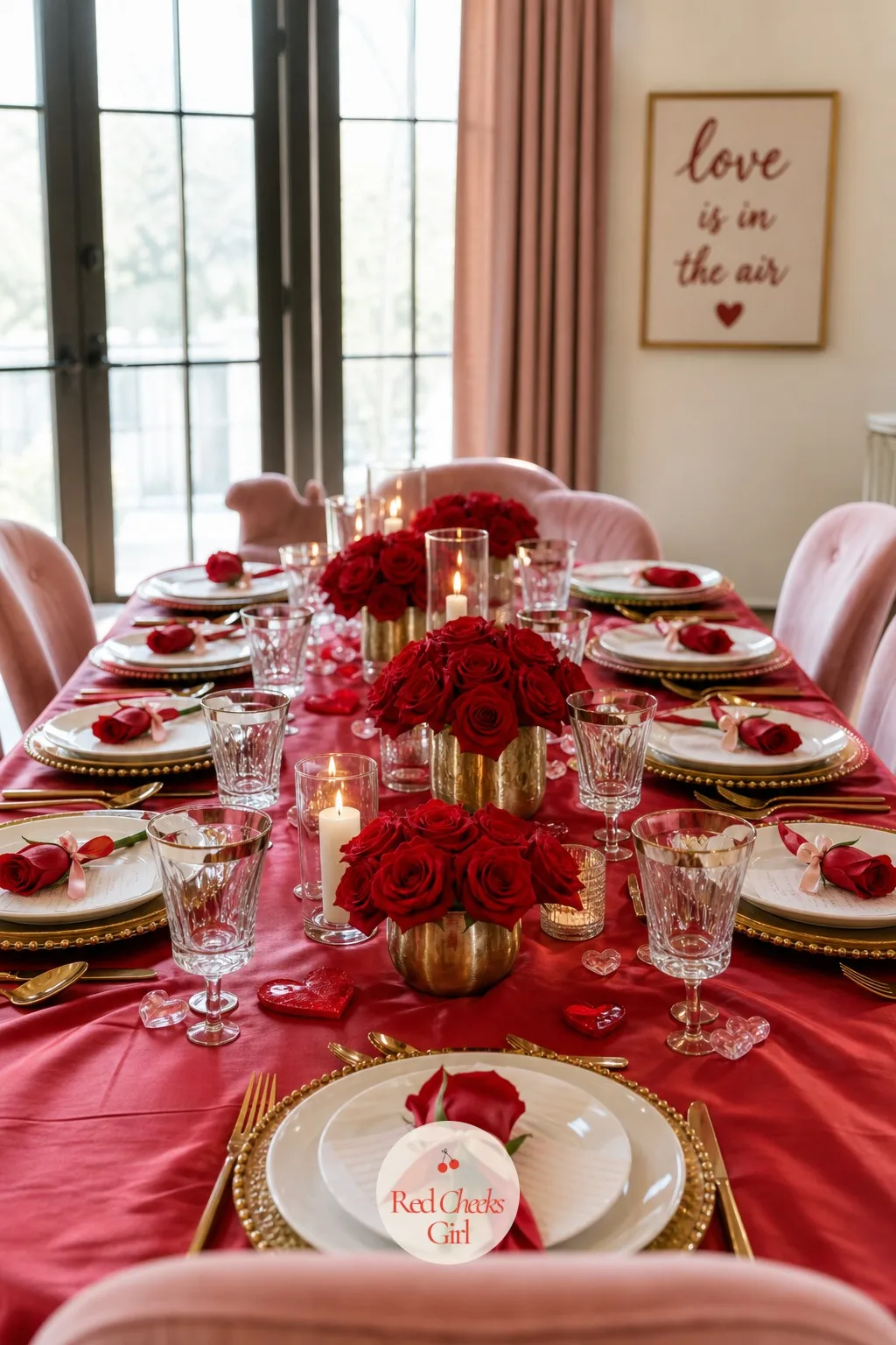 Lipstick-Red Roses — One enormous centerpiece blocking the view across the table makes conversation awkward all afternoon. Valentine's day bridal shower theme