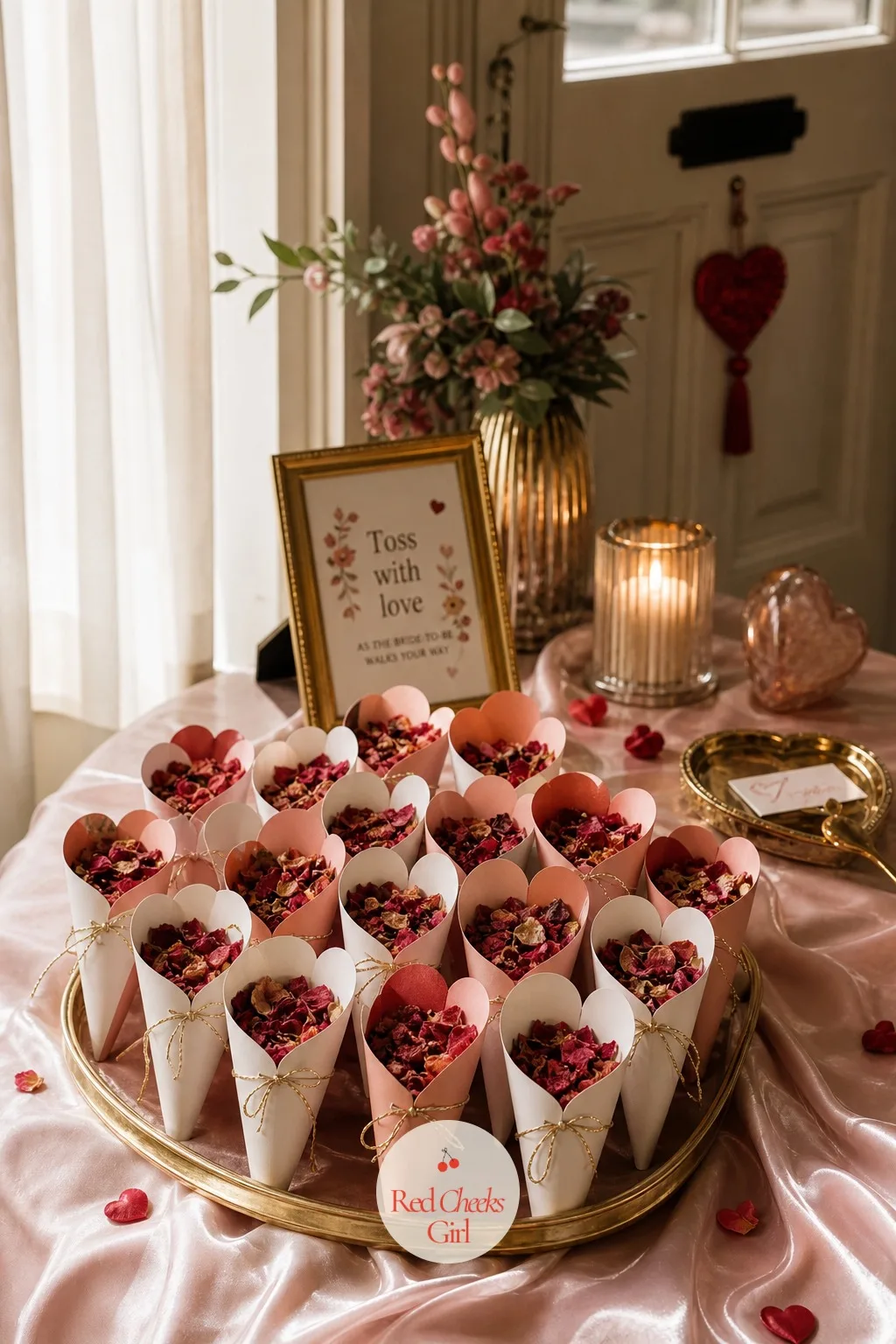 Pressed-Rose Petal Confetti Toss — Confetti left on the floor after the party is a chore nobody wants. Valentine's day bridal shower theme