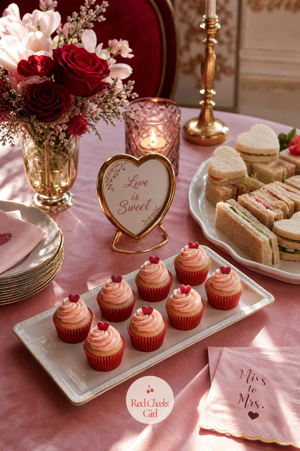 Raspberry Rosé Mini Cupcakes — A full-size cupcake next to a cake slice feels like too much sugar on one plate. Valentine's day bridal shower theme