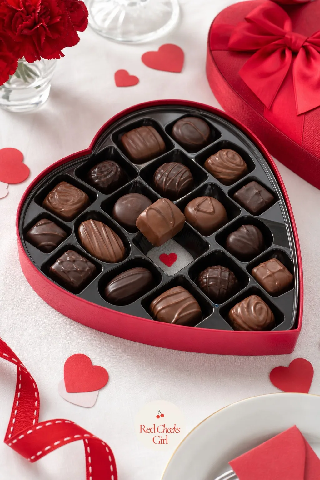 Lucky Chocolate Hunt — Before the party, slip a tiny red heart sticker underneath one chocolate in a full heart-shaped box, then reseal it. Valentine's day