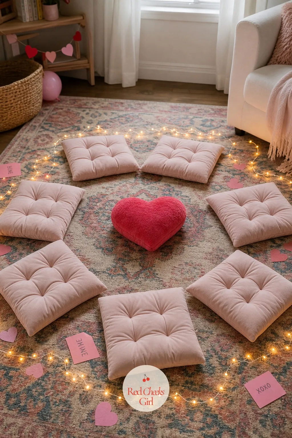 Pass the Heart Plush — Sit everyone in a circle and pass a plush heart around while music plays, whoever holds it when the music stops answers a quick