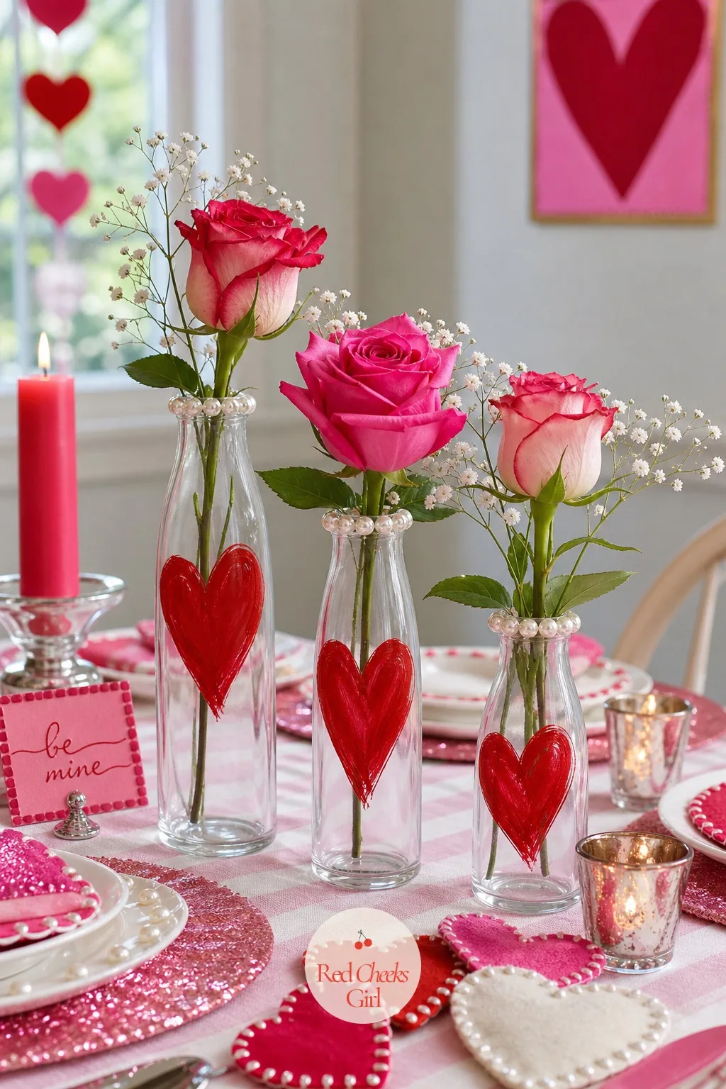 Hand-Painted Heart Vase Trio — Plain glass bud vases look unfinished sitting empty on a table. Valentines diy crafts to sell