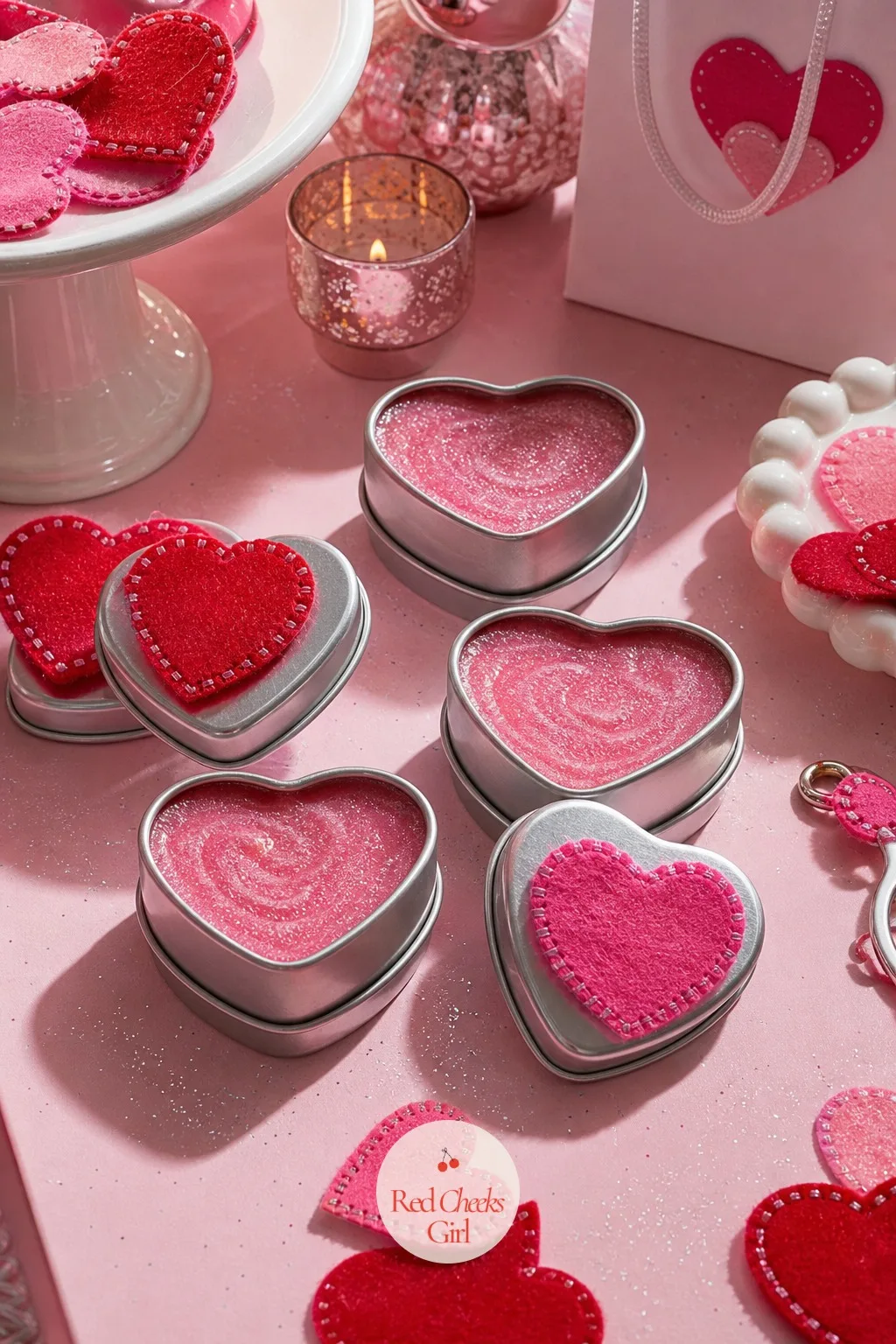 Pink Glitter Lip Balm Hearts — A lip balm in a plain round tube disappears into the bottom of a bag within a day. Valentines diy crafts to sell