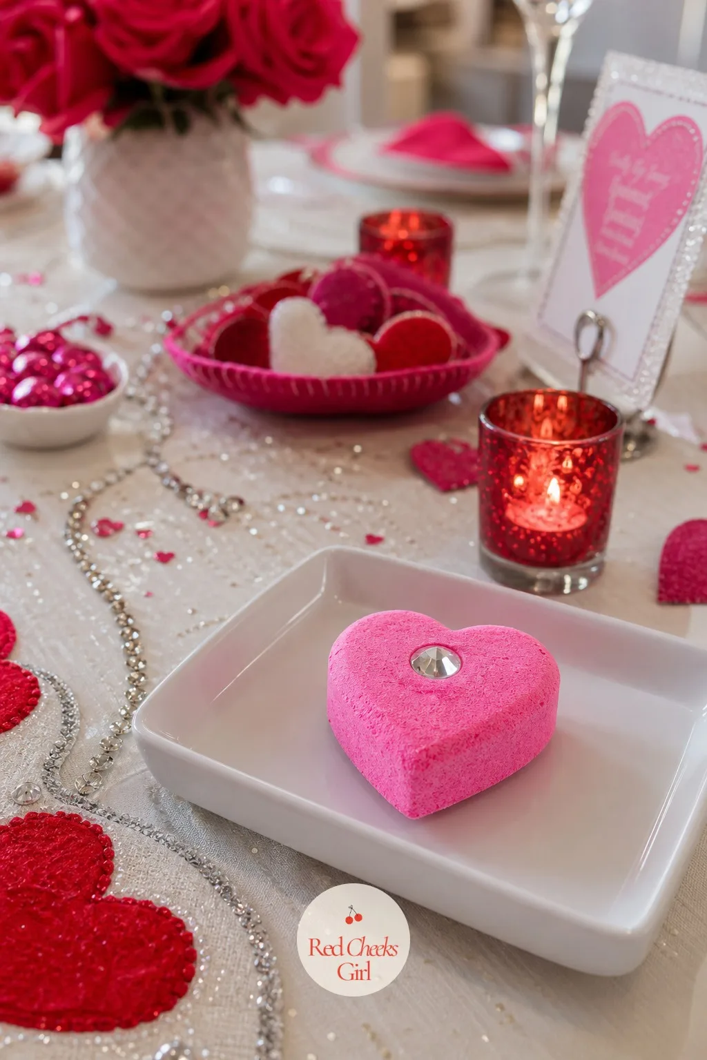 Rhinestone Bath Bomb Hearts — A plain round bath bomb looks like something bought off a shelf anywhere. Valentines diy crafts to sell
