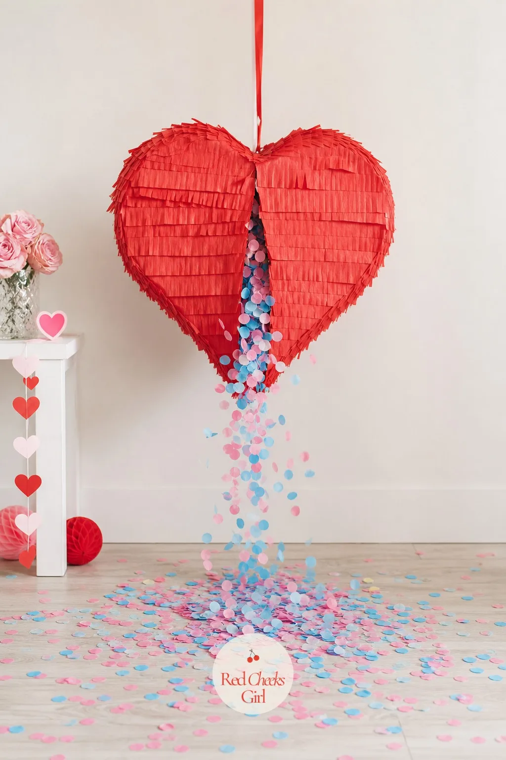 Heart Pinata With Colored Confetti — If the box feels too quiet for your crowd, a pinata gives everyone something to do with their hands before the surprise