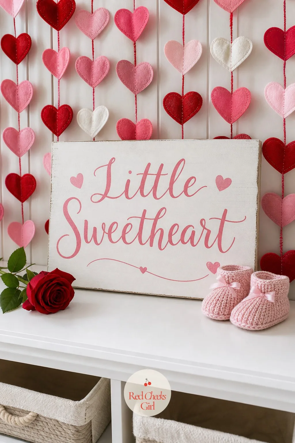 'Little Sweetheart' Sign — A reveal needs one still image for the thank-you cards and the baby book, and a sign gives photos somewhere to land. Valentines