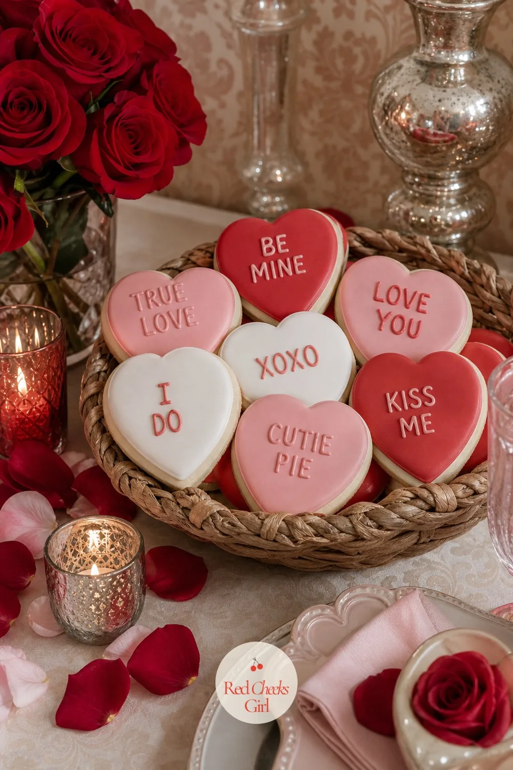 Conversation Heart Cookies — Guests always reach for the cookie with words on it first. Valentines wedding