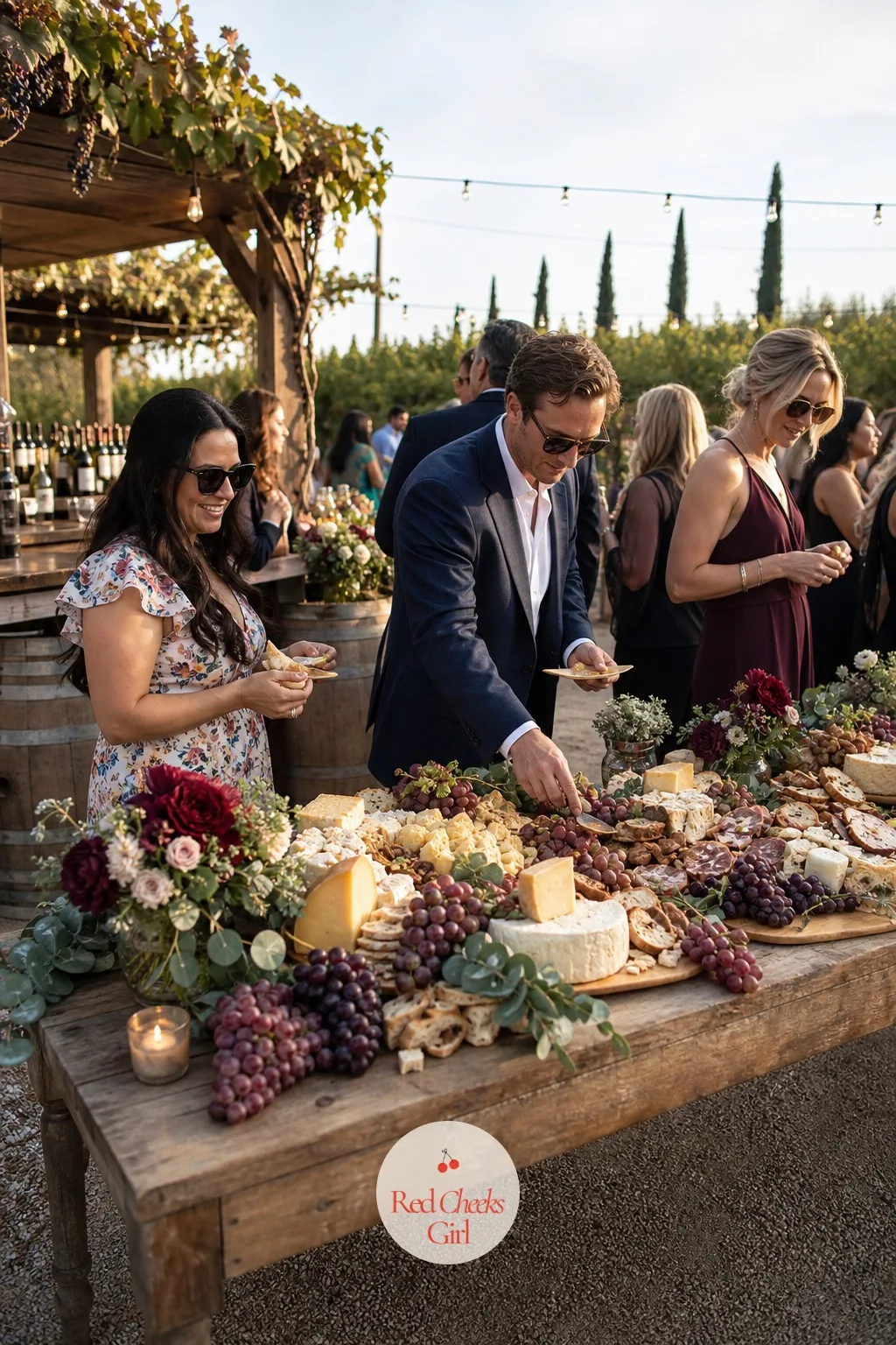 The Cheese, Grape and Bread Station — Set on its own wood table near the cocktail corner, this station skips the usual chafing dishes entirely and lets the