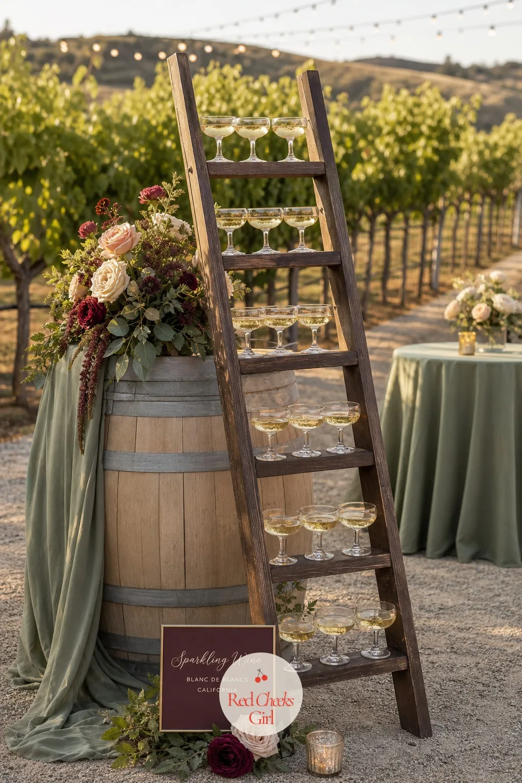 The Sparkling Wine Wall for the Toast — Instead of a server circling with a tray, this display lets guests pour their own toast on the way to their seats: a